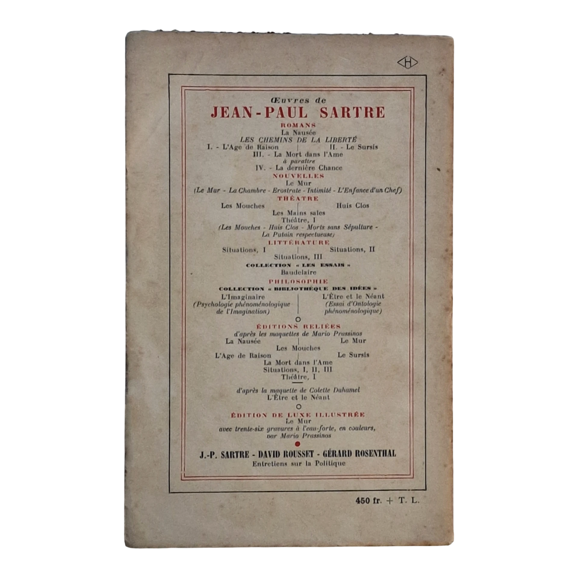 Les Mains Sales – Jean-Paul Sartre – Édition 1948 – Gallimard NRF