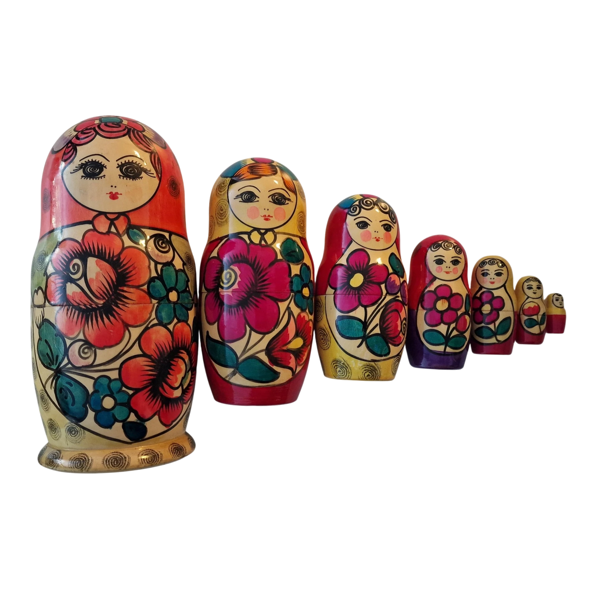 Matrioskas Russas em Madeira Pintadas à Mão Conjunto de 7 Peças