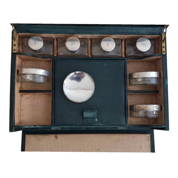 Necessaire Vintage em Pele, Latão e Prata com Frascos Originais