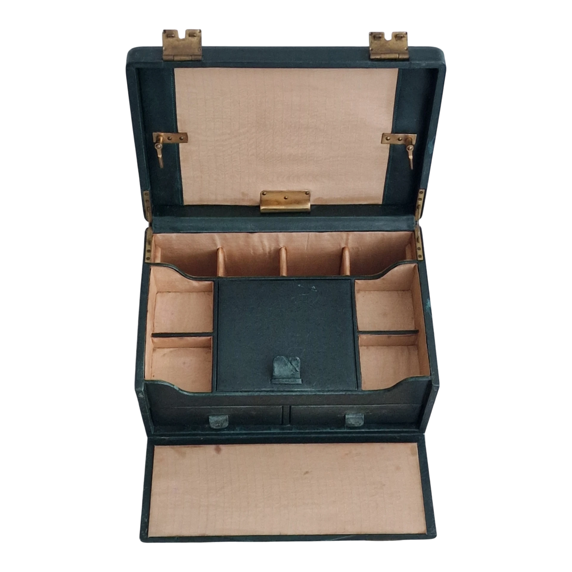Necessaire Vintage em Pele, Latão e Prata com Frascos Originais