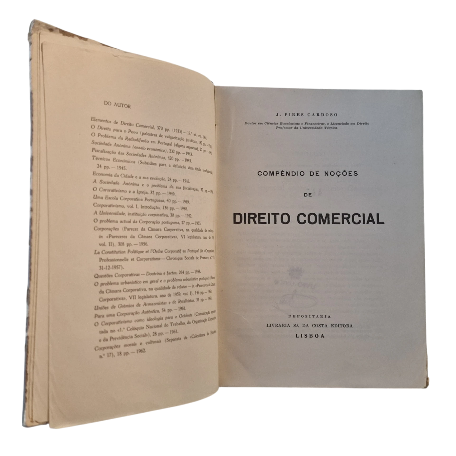 Compêndio de Noções de Direito Comercial - J. Pires Cardoso - Livraria Sá da Costa Editora