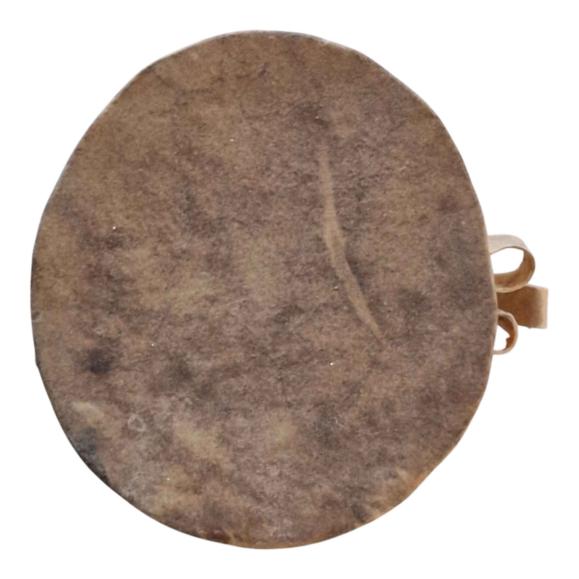 Tambor Decorativo em Madeira Entalhada com Pele e Baquetas 17 cm — inspiração africana, séc. XX