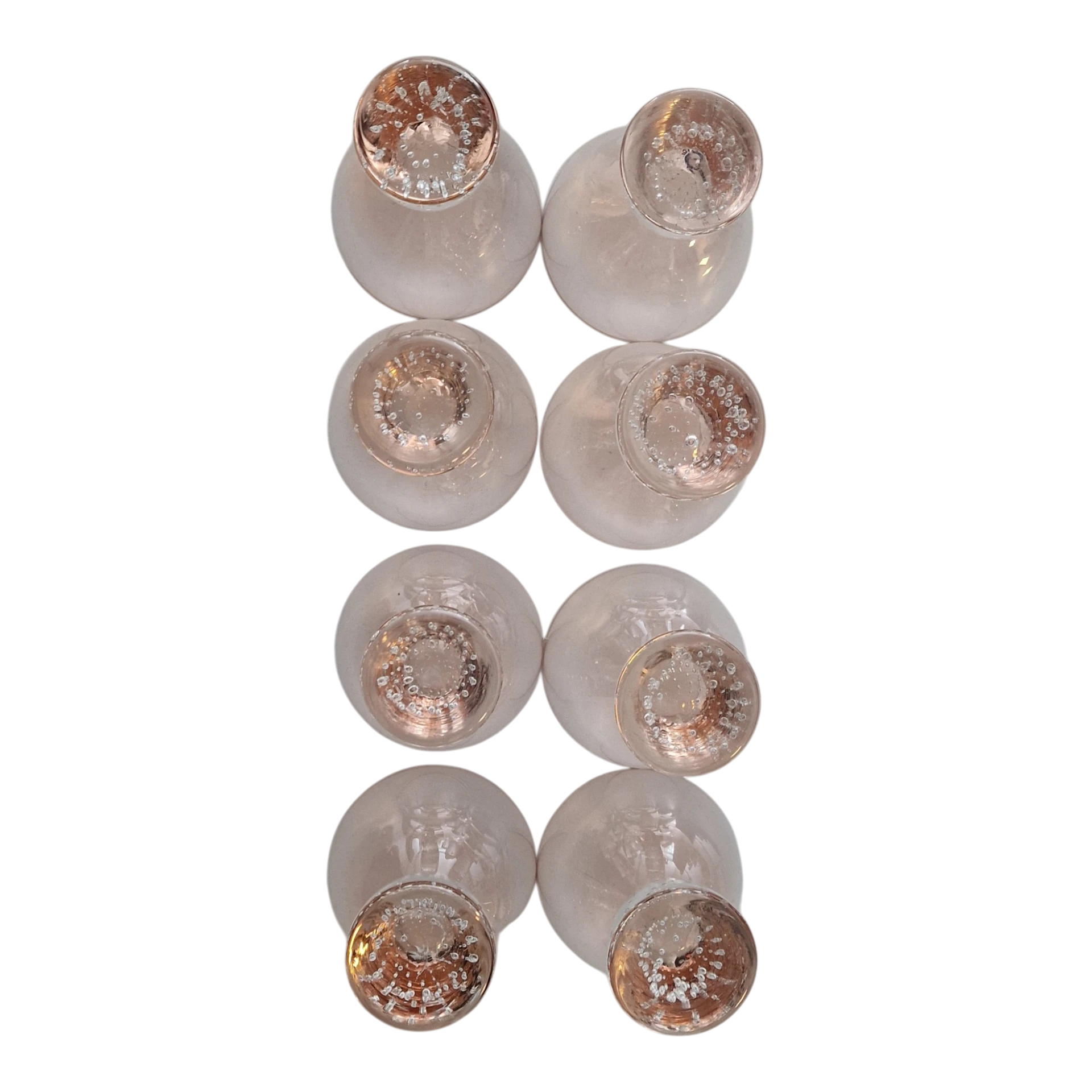 Conjunto de 8 Taças em Vidro Rosa com Pé Bubble Glass — séc. XX/XXI