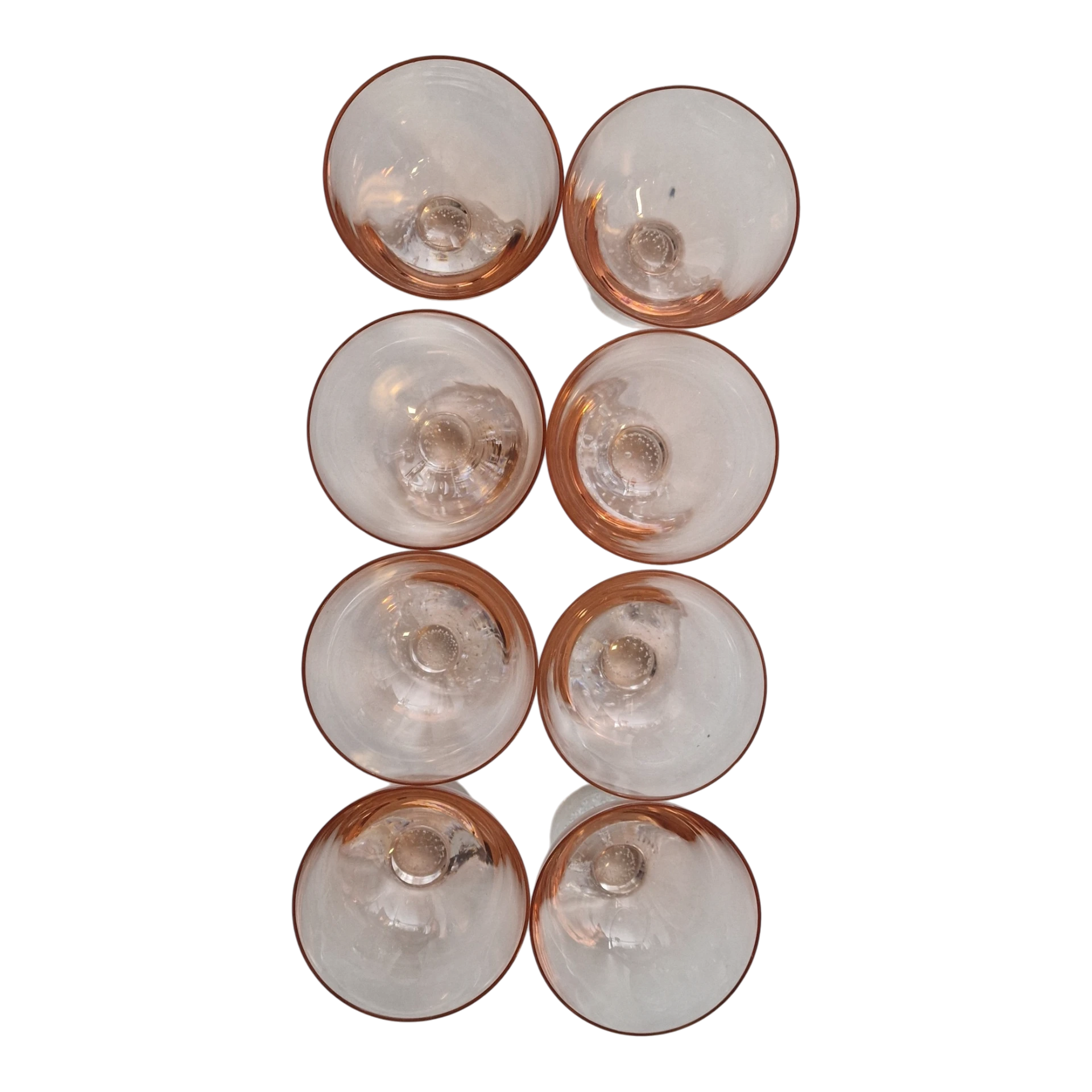 Conjunto de 8 Taças em Vidro Rosa com Pé Bubble Glass — séc. XX/XXI