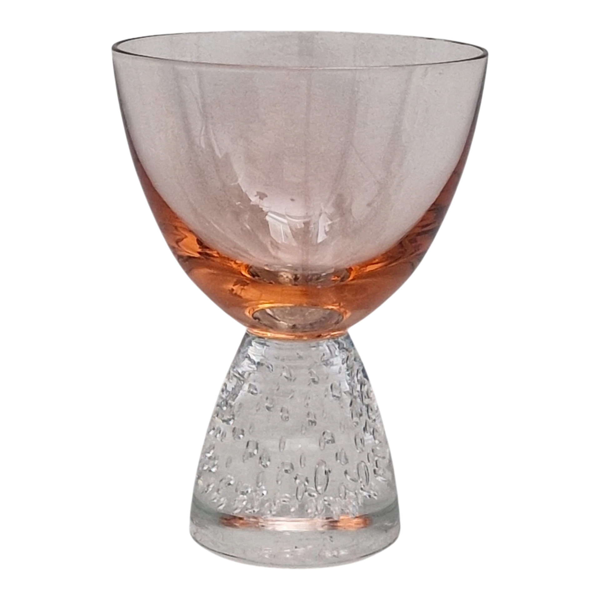 Conjunto de 8 Taças em Vidro Rosa com Pé Bubble Glass — séc. XX/XXI
