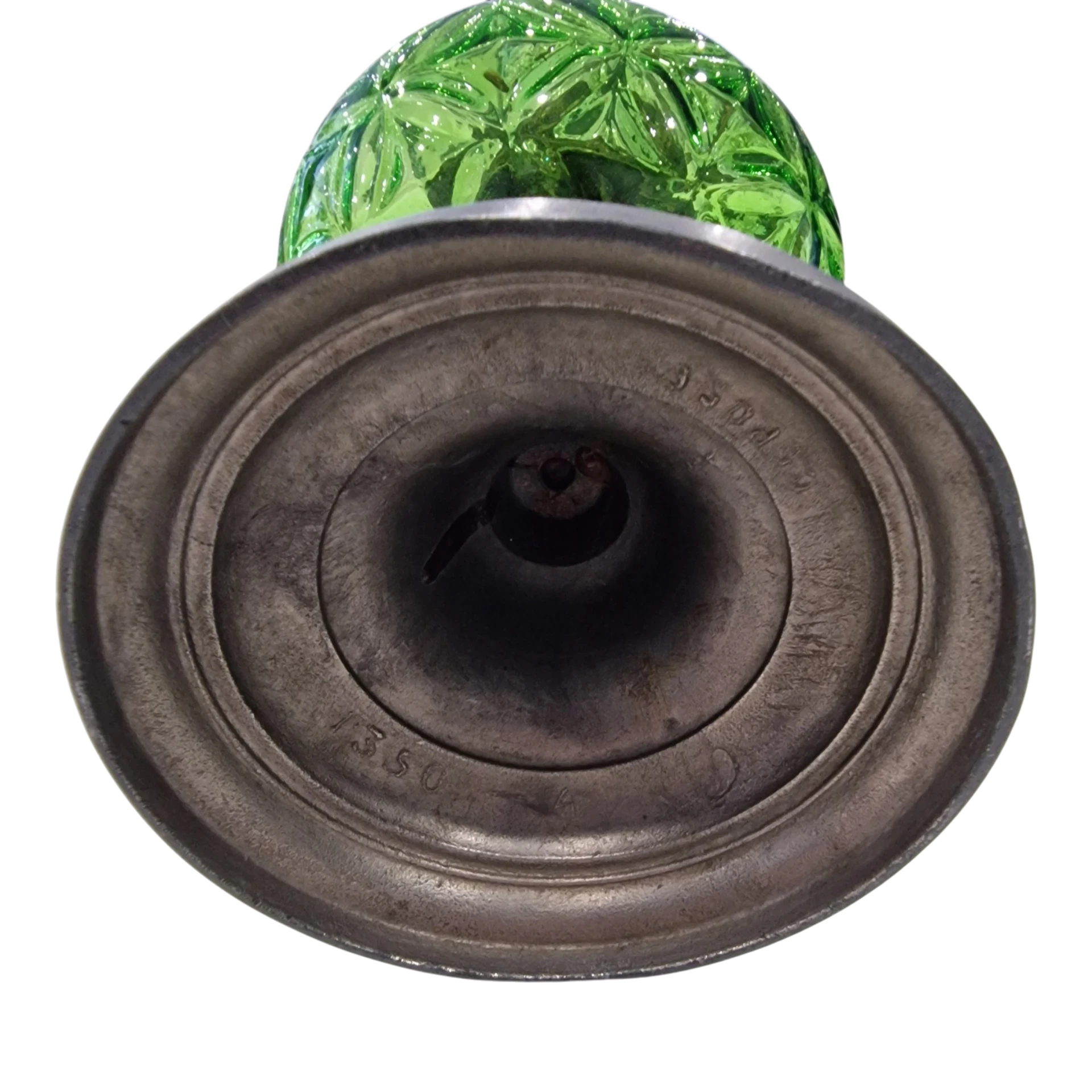 Candeeiro a Petróleo Antigo “Déposé” em Vidro Verde Moldado – França/Bélgica, c. 1890-1920