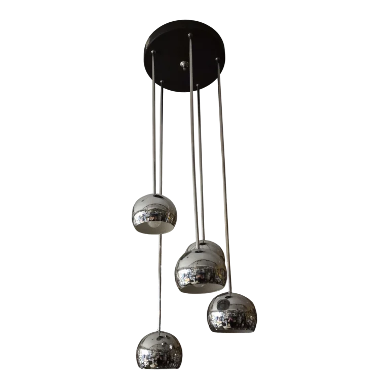 Candeeiro Suspenso Space Age “Sputnik Cascade” — Design Vintage em Metal Cromado com 5 Focos | Anos 70