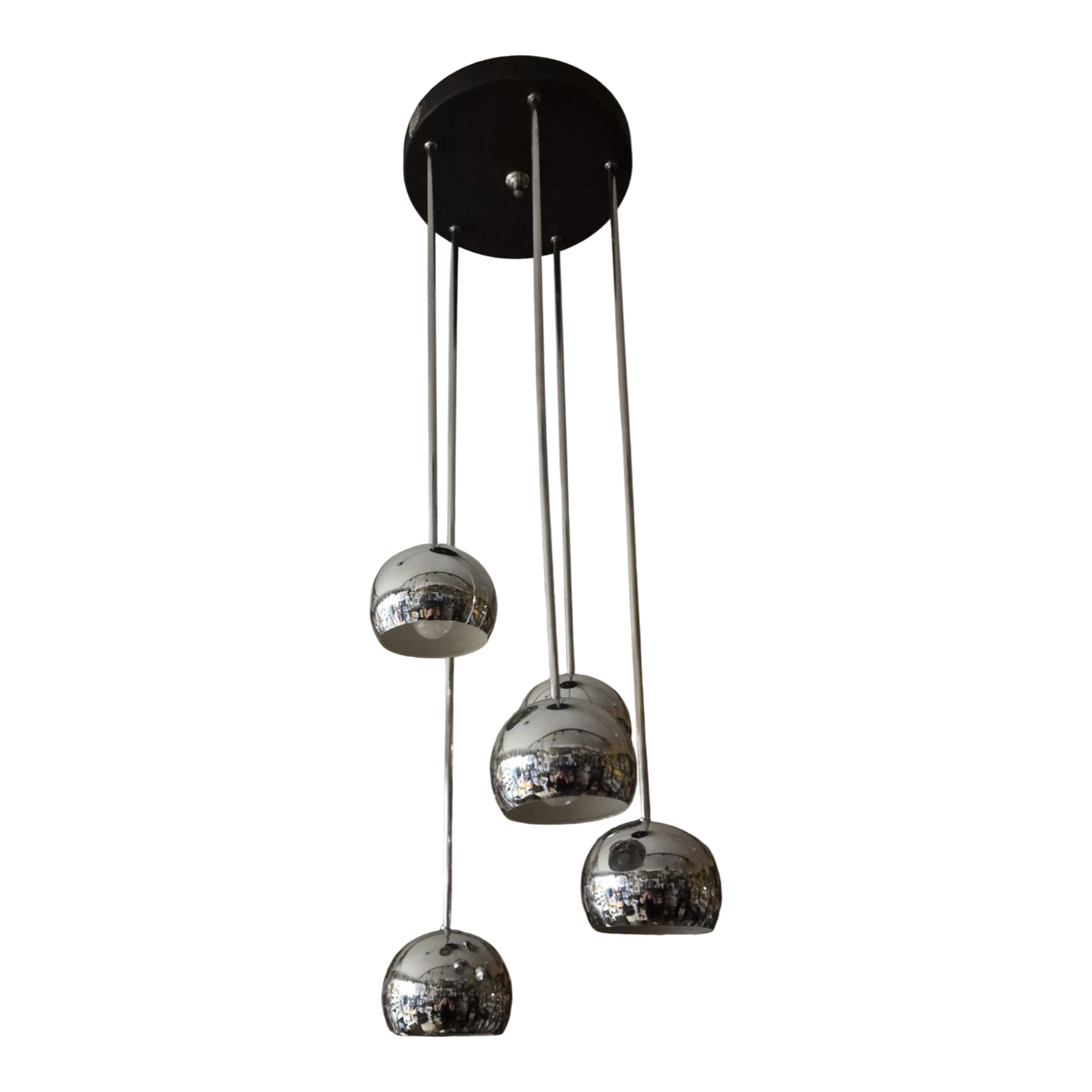 Candeeiro Suspenso Space Age “Sputnik Cascade” — Design Vintage em Metal Cromado com 5 Focos | Anos 70