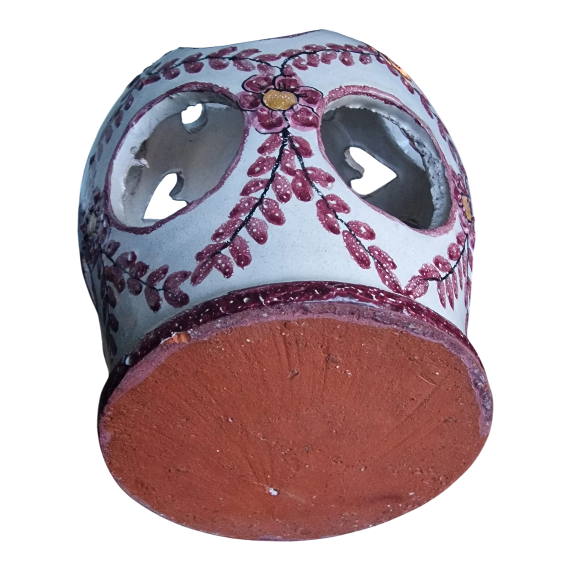 Porta-vela em Cerâmica Recortada com Motivos Florais Vintage Português
