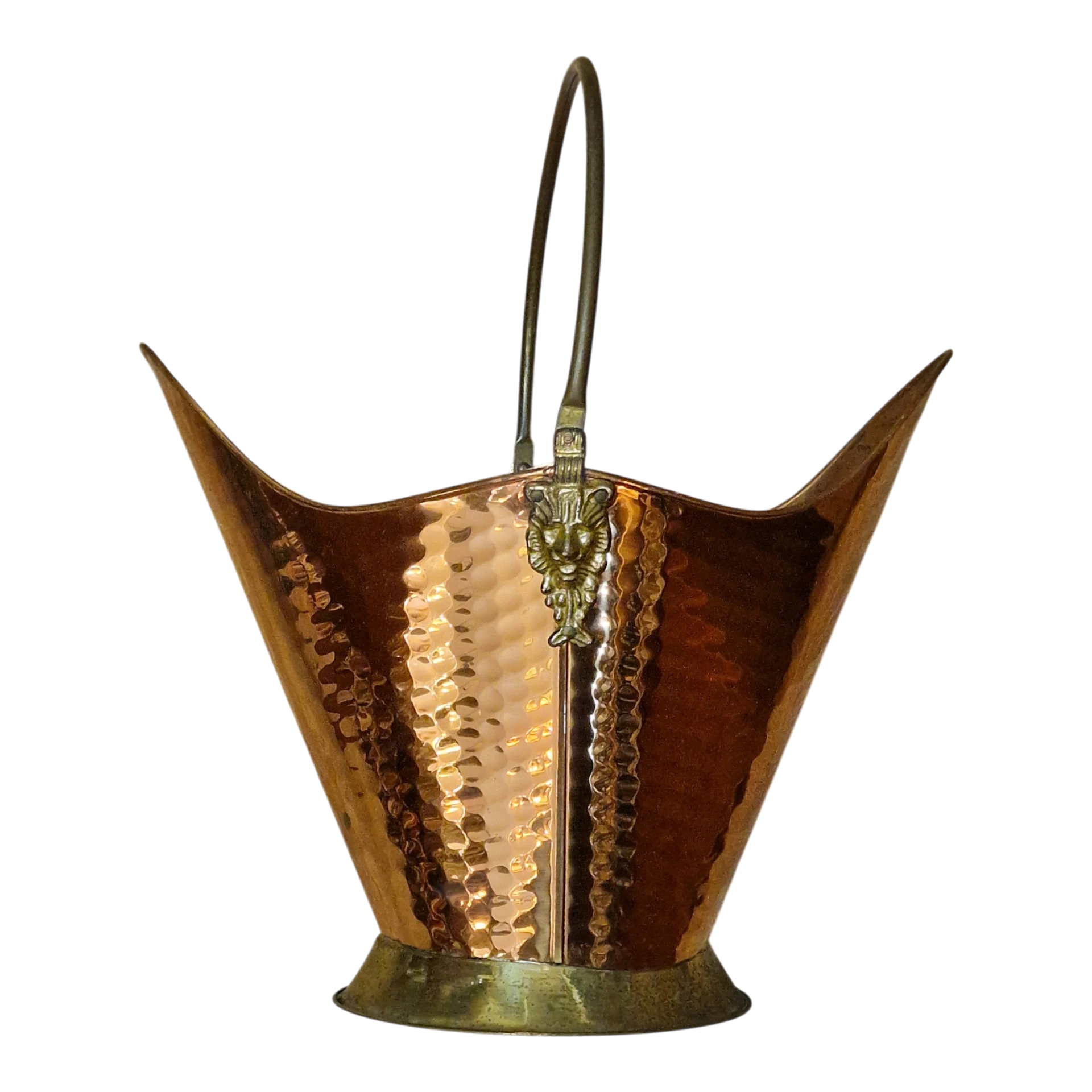Carvoeira Porta-Lenha em Cobre e Latão Martelado - séc. XX - 37,5 cm - 964 g