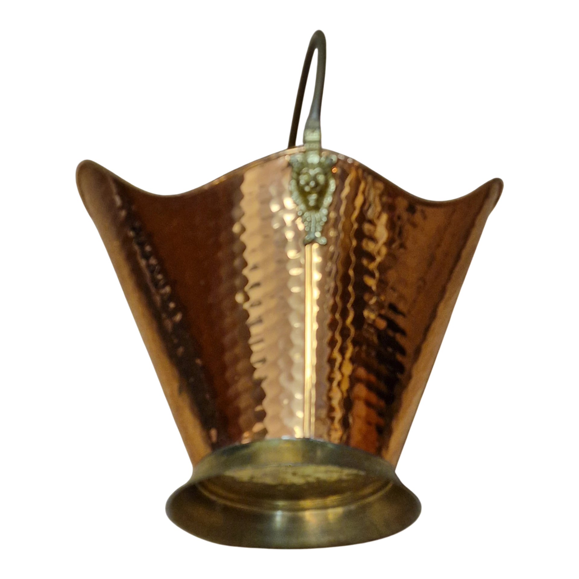Carvoeira Porta-Lenha em Cobre e Latão Martelado - séc. XX - 37,5 cm - 964 g