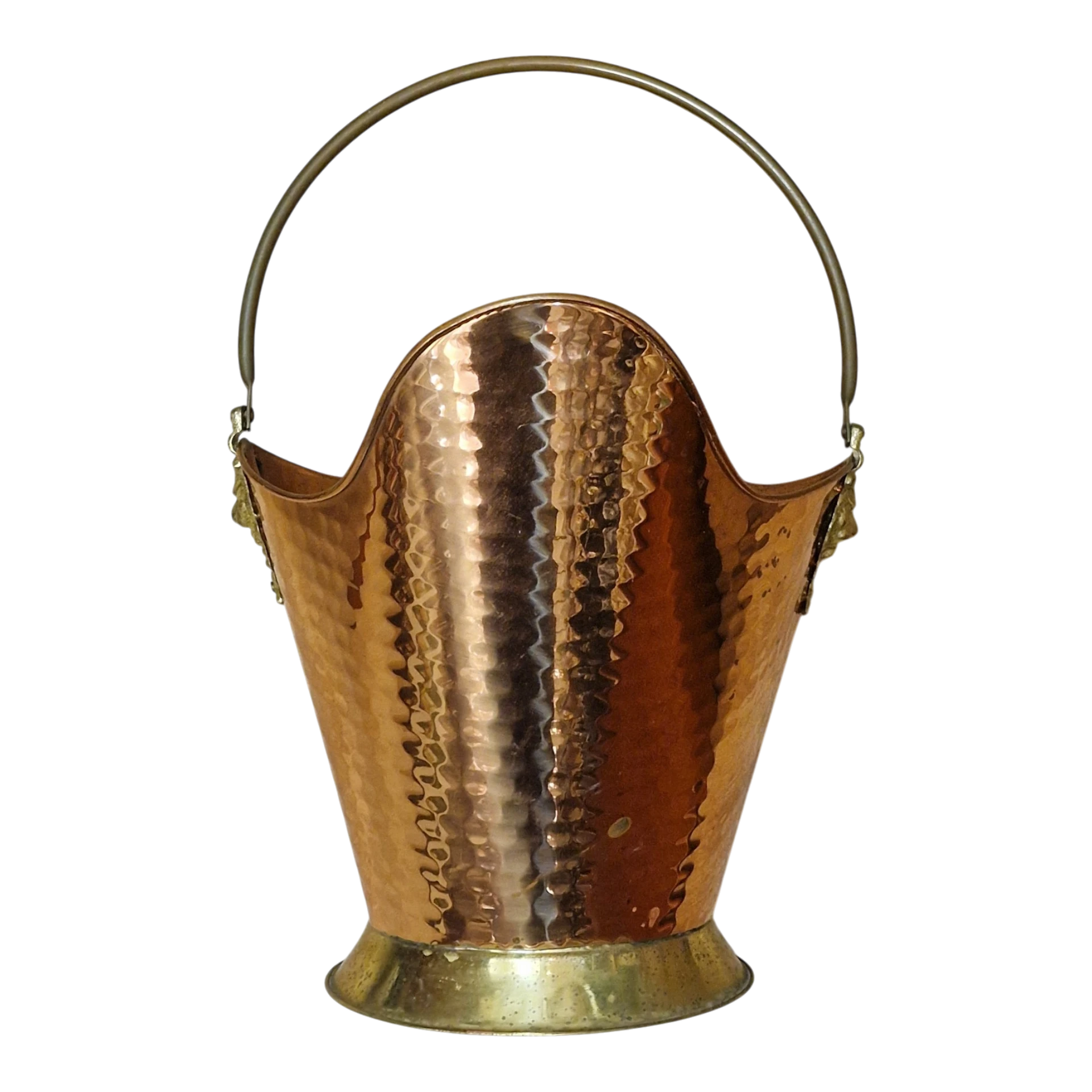 Carvoeira Porta-Lenha em Cobre e Latão Martelado - séc. XX - 37,5 cm - 964 g