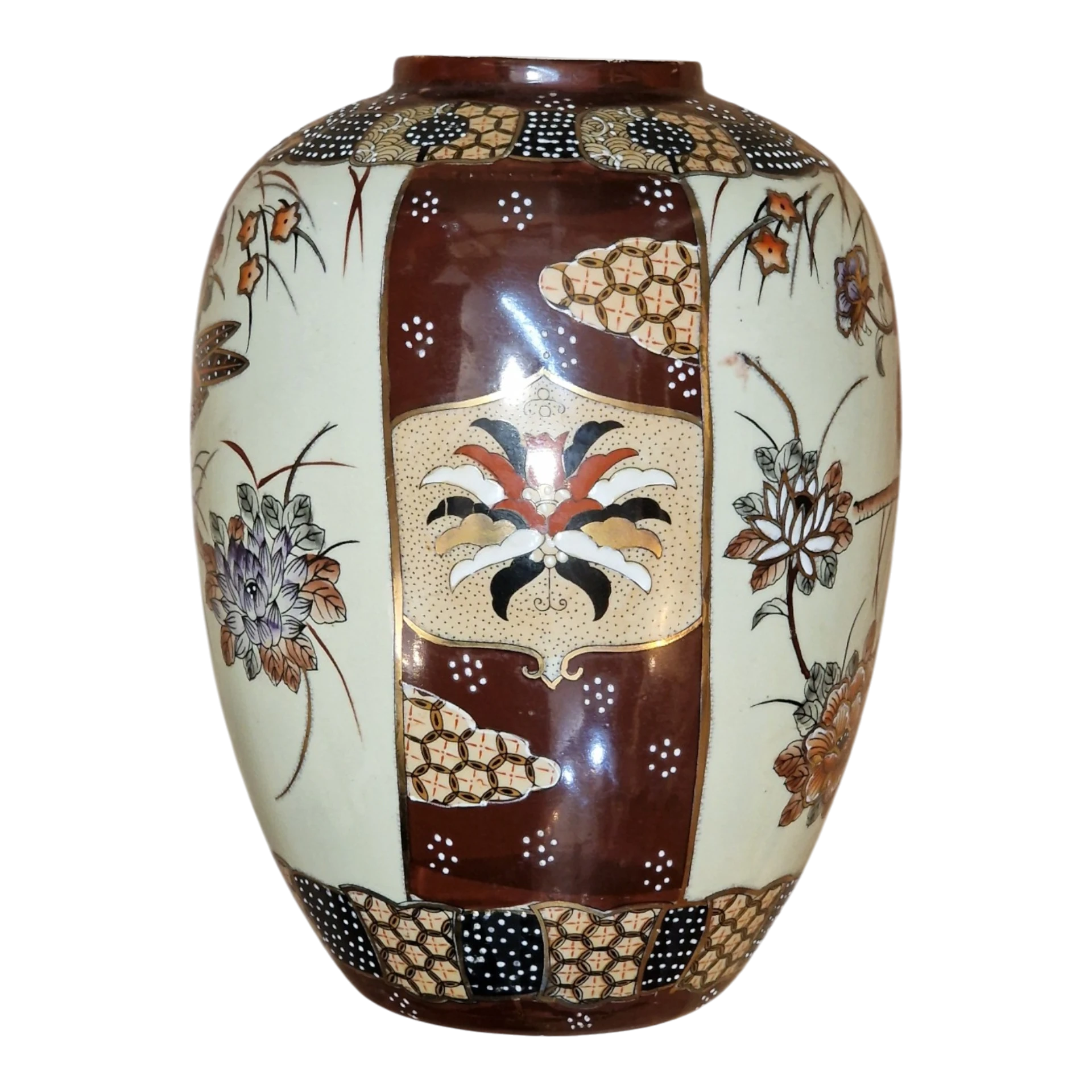Jarra Japonesa Estilo Satsuma Pintada à Mão com Ave e Flores – 26 cm, 1,890 kg