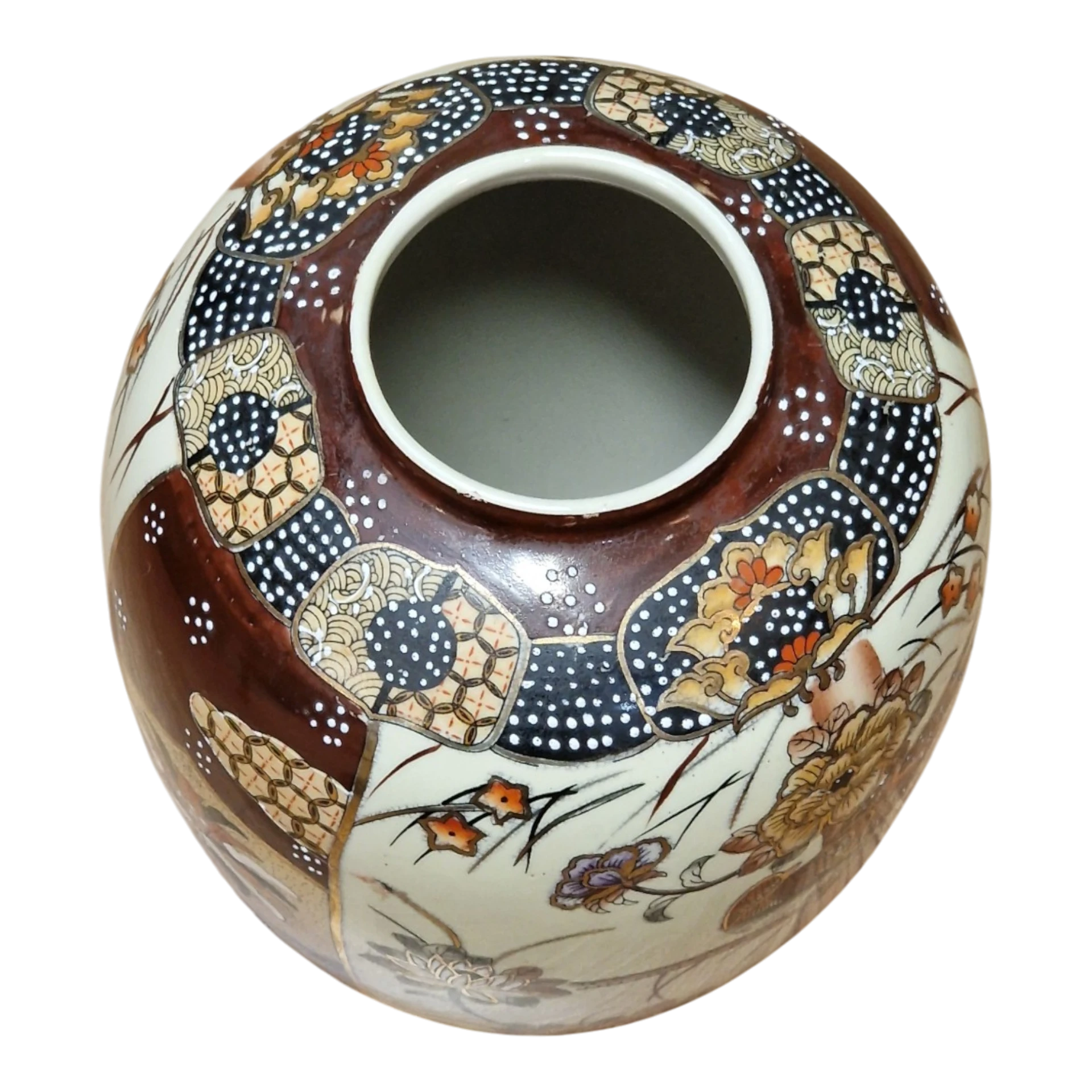 Jarra Japonesa Estilo Satsuma Pintada à Mão com Ave e Flores – 26 cm, 1,890 kg
