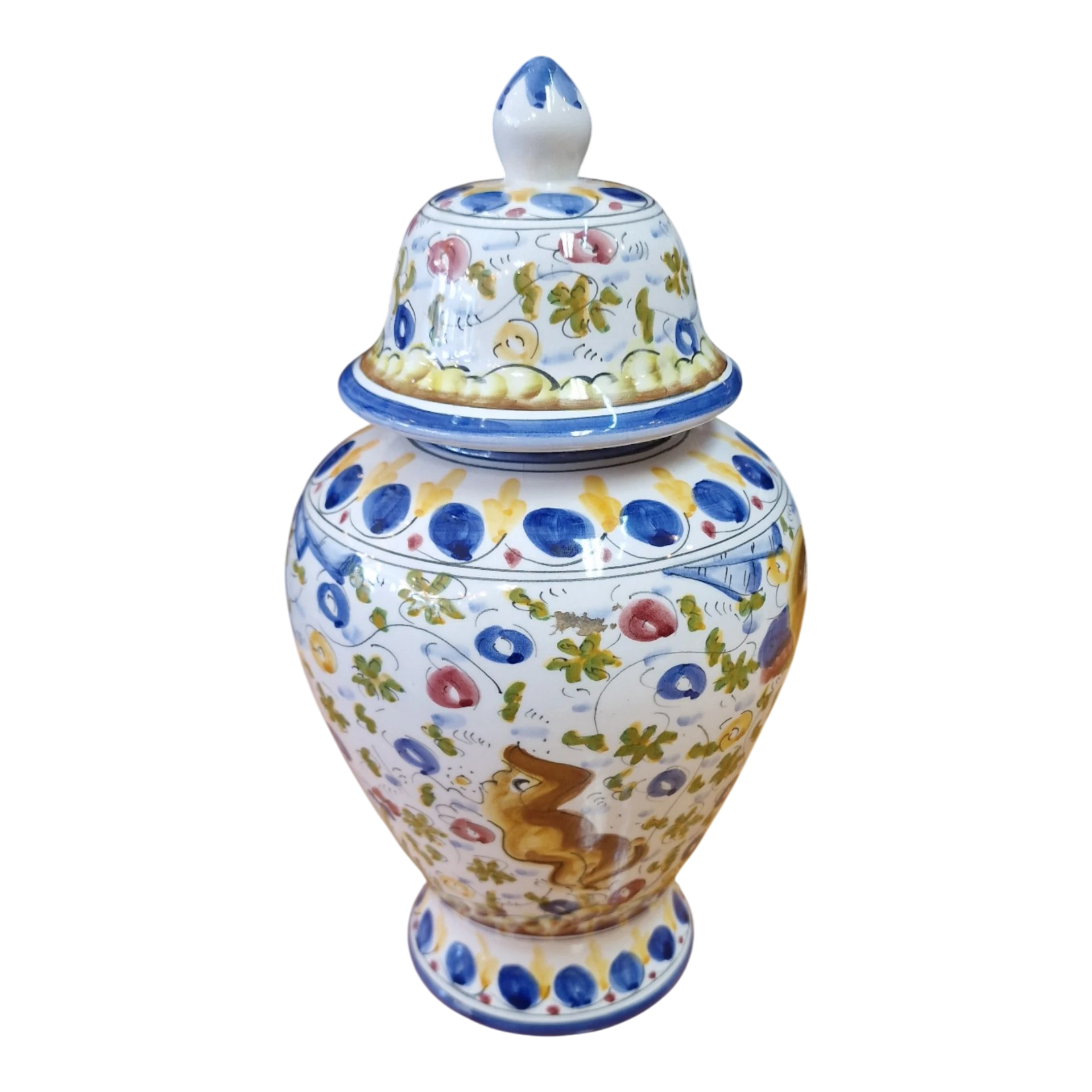 Pote em Faiança de Alcobaça Pintado à Mão, Estilo Séc. XVII – N.º 59 – 25 cm, 680 g