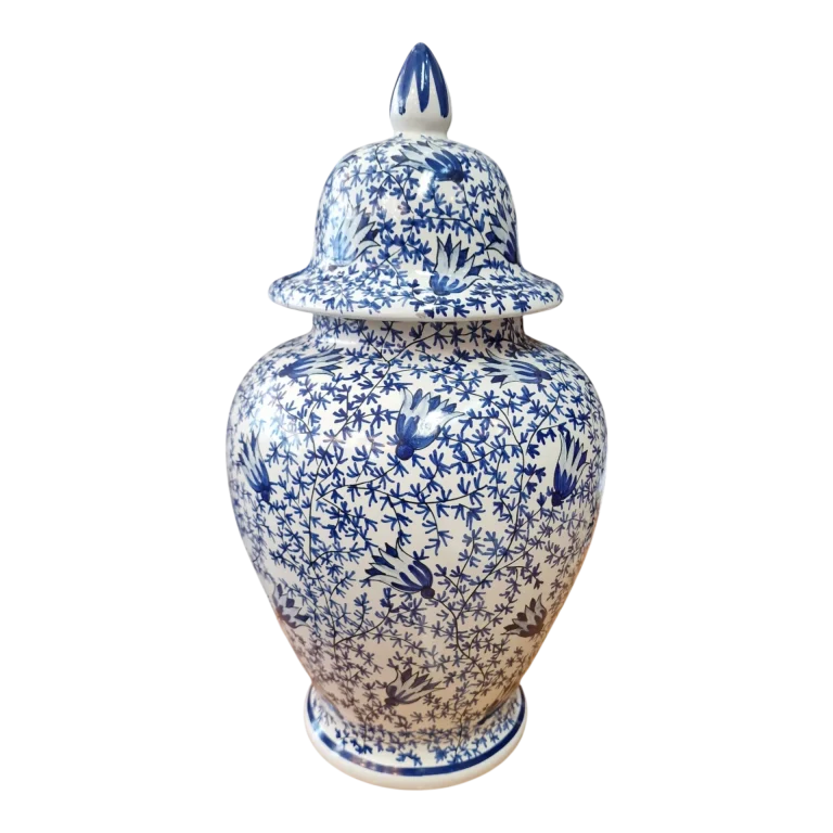 Pote com Tampa F.F.A. Marquês Lda Malveira Estilo Delft Pintado à Mão – 40 cm, 2,390 kg