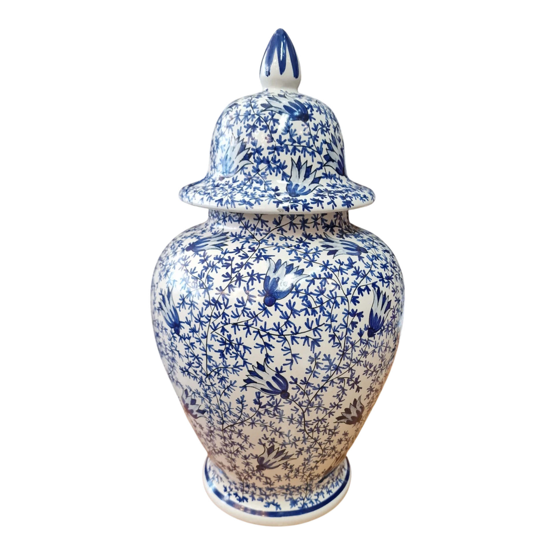 Pote com Tampa F.F.A. Marquês Lda Malveira Estilo Delft Pintado à Mão – 40 cm, 2,390 kg