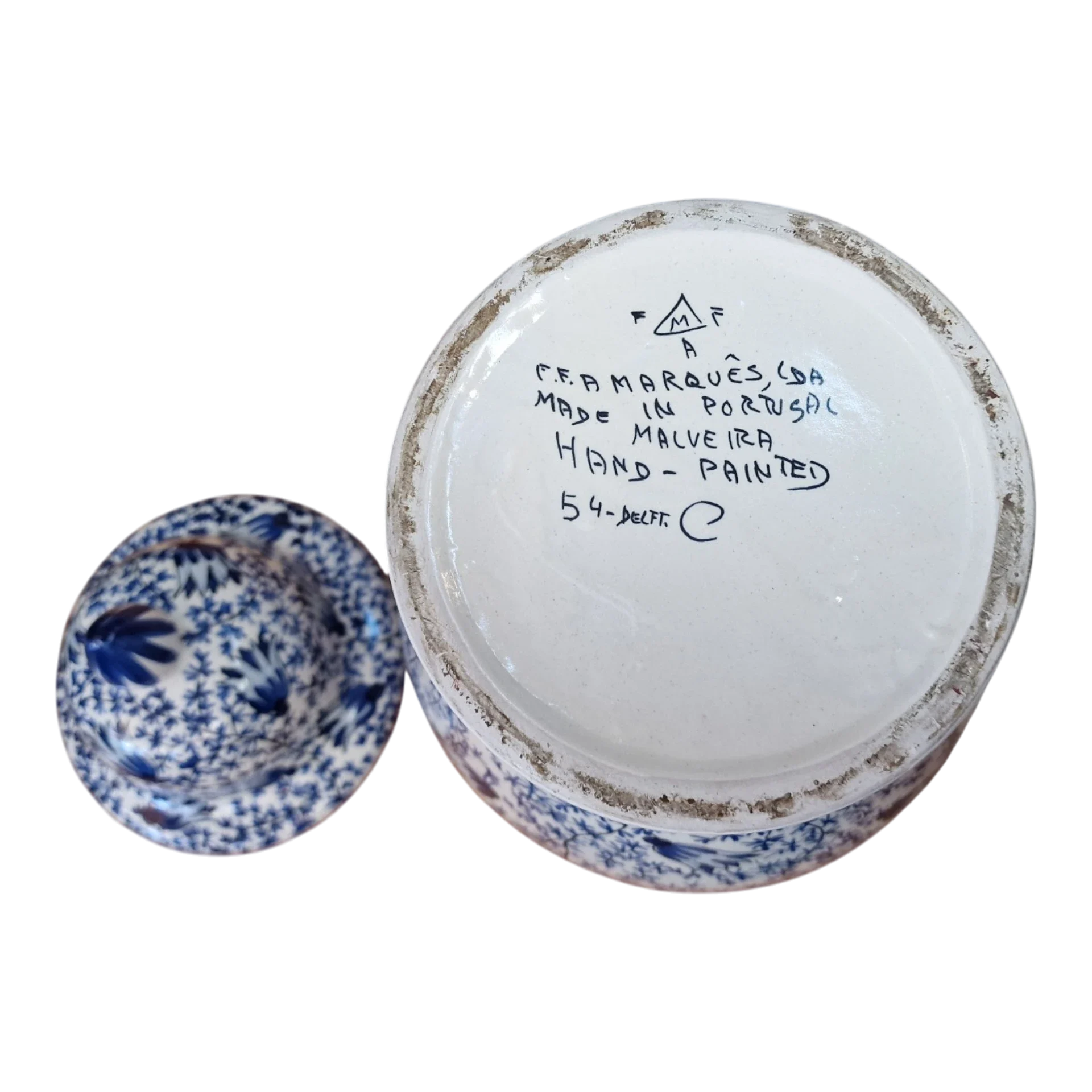 Pote com Tampa F.F.A. Marquês Lda Malveira Estilo Delft Pintado à Mão – 40 cm, 2,390 kg