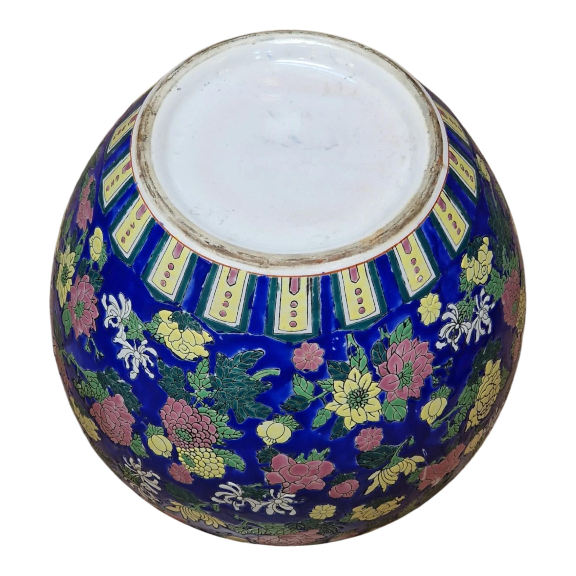 Jarrão Oriental Tipo Ginger Jar em Porcelana Azul Cobalto com Flores em Relevo – 28 cm – 3,070 kg