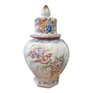 Pote Hexagonal em Cerâmica Pintada à Mão com Tampa – 51cm 4.650 kg