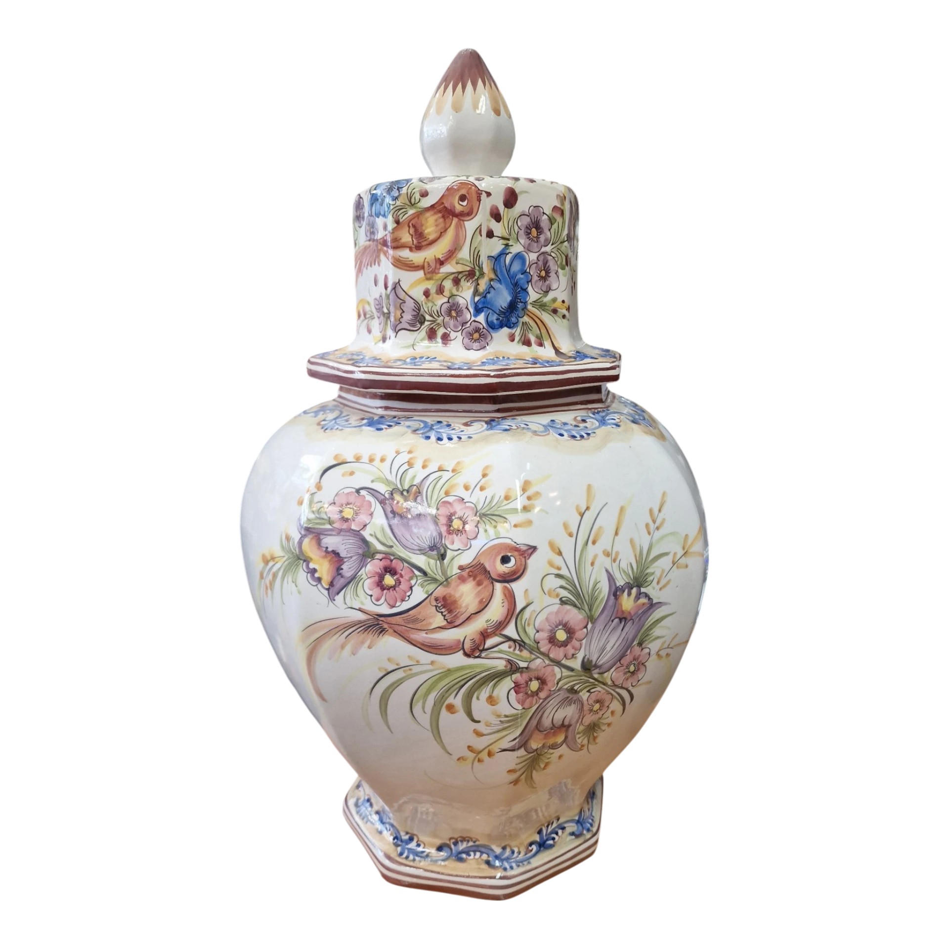 Pote Hexagonal em Cerâmica Pintada à Mão com Tampa – 51cm 4.650 kg
