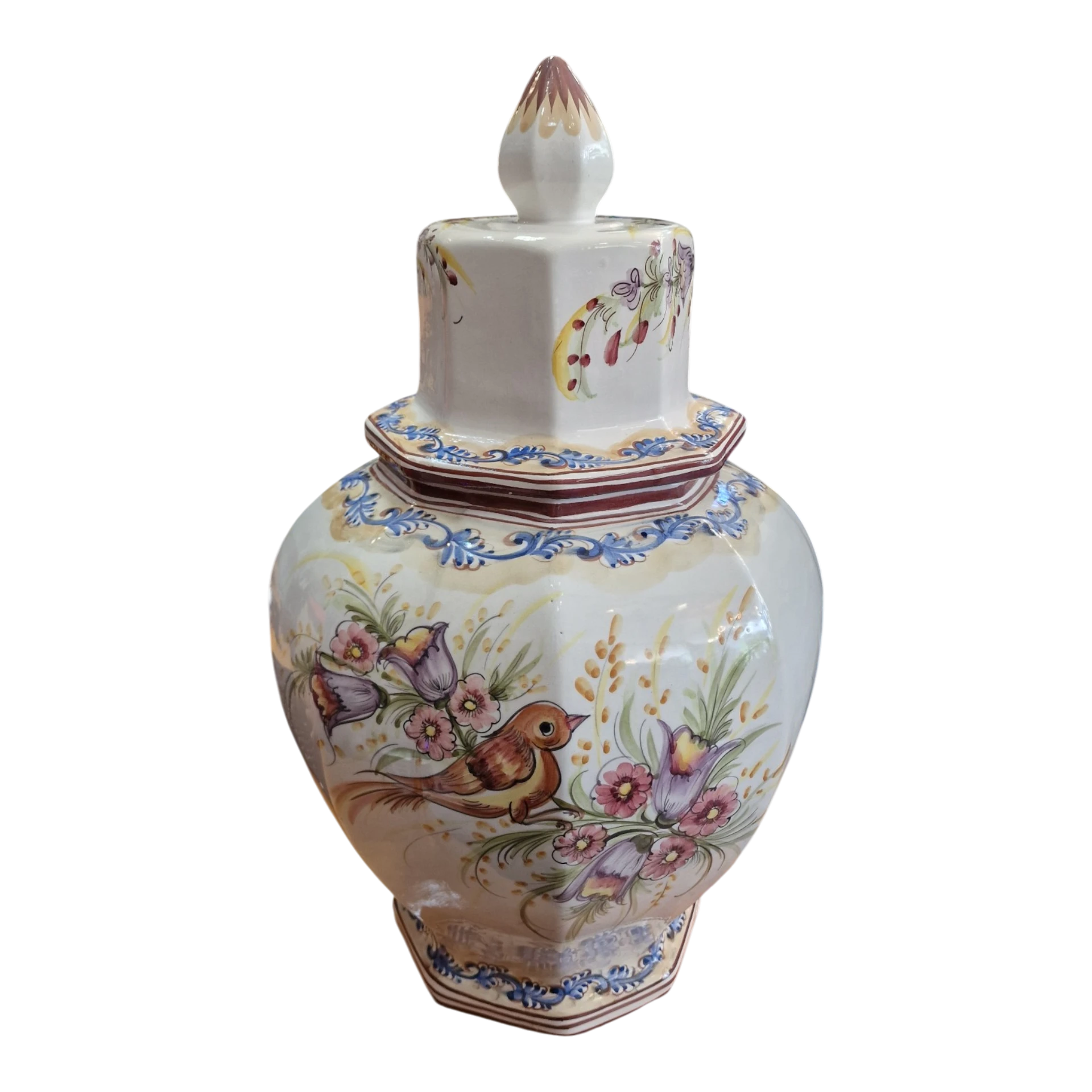 Pote Hexagonal em Cerâmica Pintada à Mão com Tampa – 51cm 4.650 kg