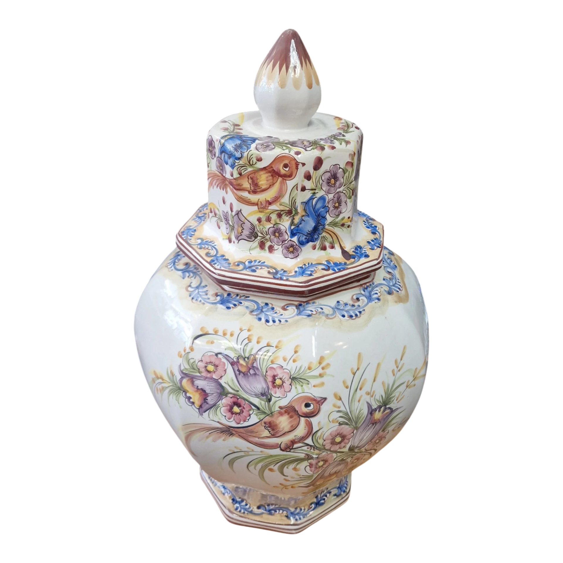 Pote Hexagonal em Cerâmica Pintada à Mão com Tampa – 51cm 4.650 kg