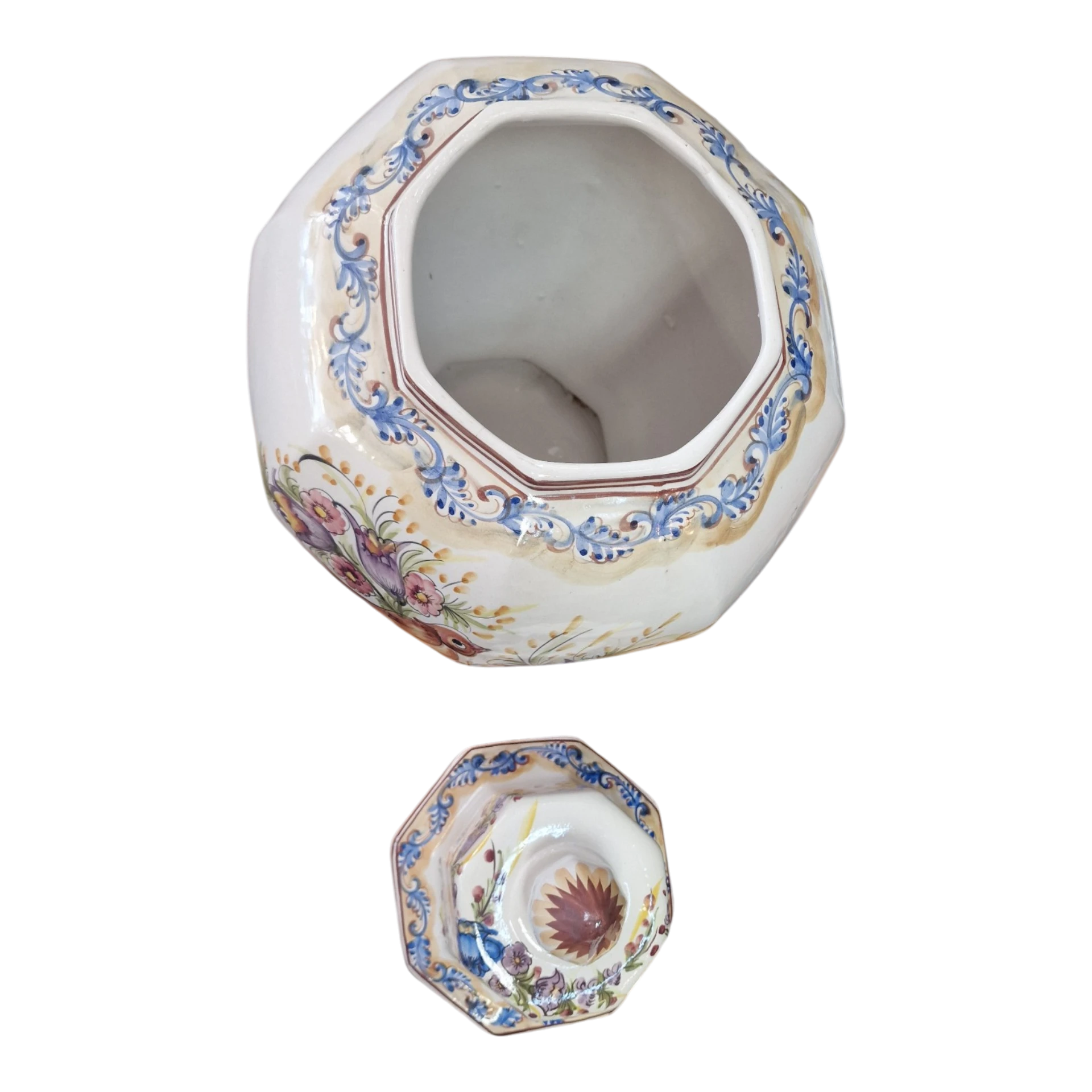 Pote Hexagonal em Cerâmica Pintada à Mão com Tampa – 51cm 4.650 kg