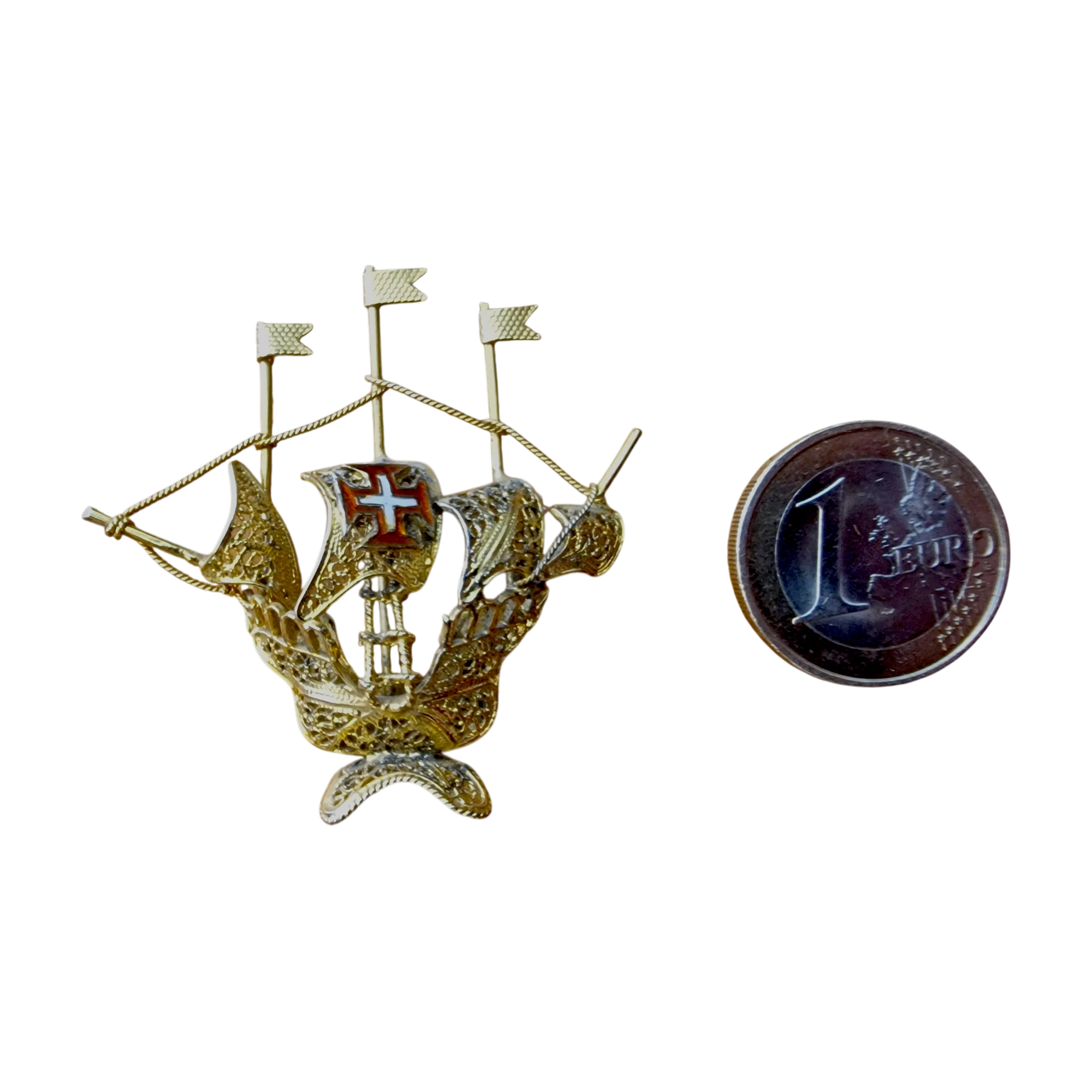 Miniatura de Caravela Portuguesa em Filigrana de Prata Dourada 833 - Contrastaria do Porto (1938-1984)