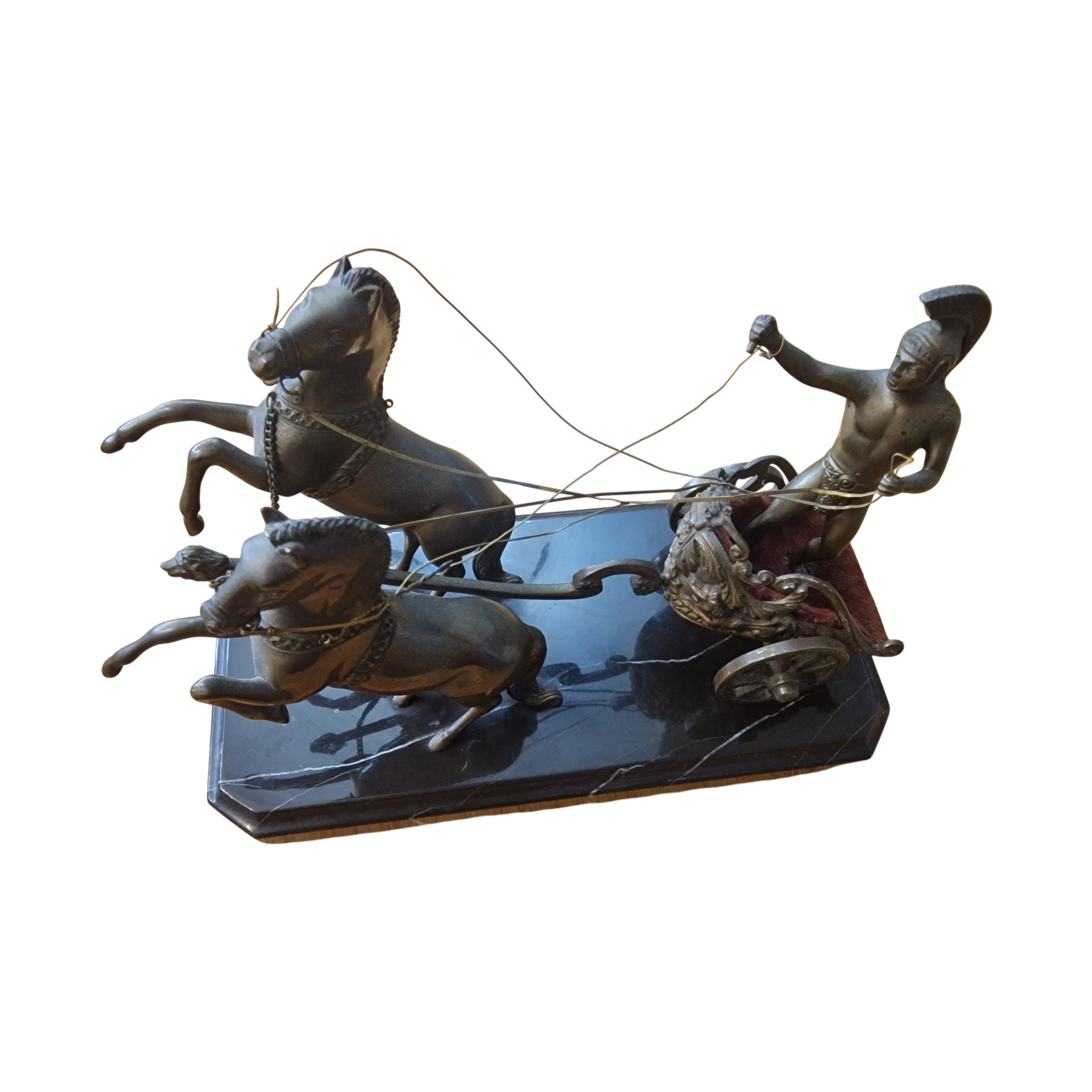 Escultura Biga Romana em Bronze sobre Base de Mármore (séc. XX)