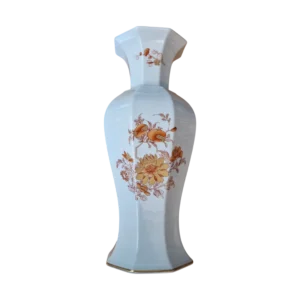 Jarra Vista Alegre Decoração Iris em Porcelana Octogonal com Filete Dourado - 29,5 cm