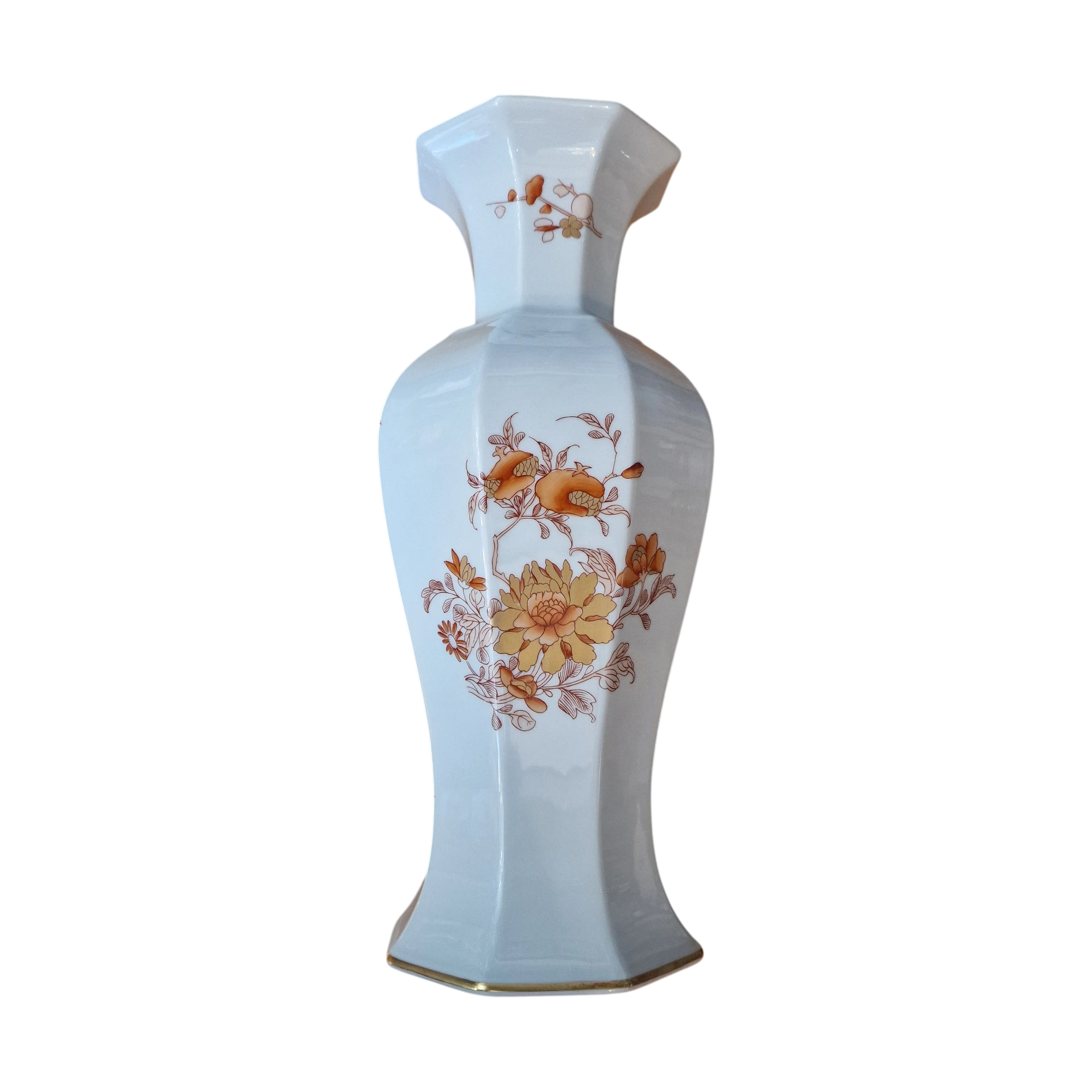 Jarra Vista Alegre Decoração Iris em Porcelana Octogonal com Filete Dourado - 29,5 cm