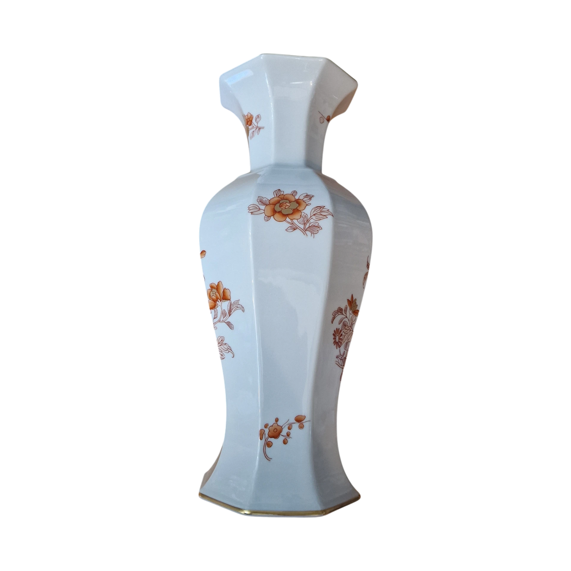 Jarra Vista Alegre Decoração Iris em Porcelana Octogonal com Filete Dourado - 29,5 cm
