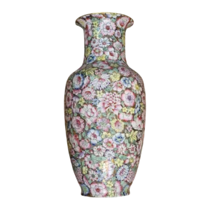 Jarrão em Porcelana de Macau Famille Rose Mil Flores com Pintura em Relevo - 46,5 cm