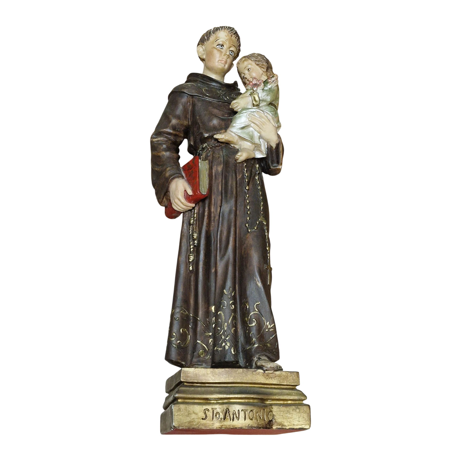 Escultura Santo António com o Menino em Marfinite Pintada à Mão - 58 cm (séc. XX/XXI)