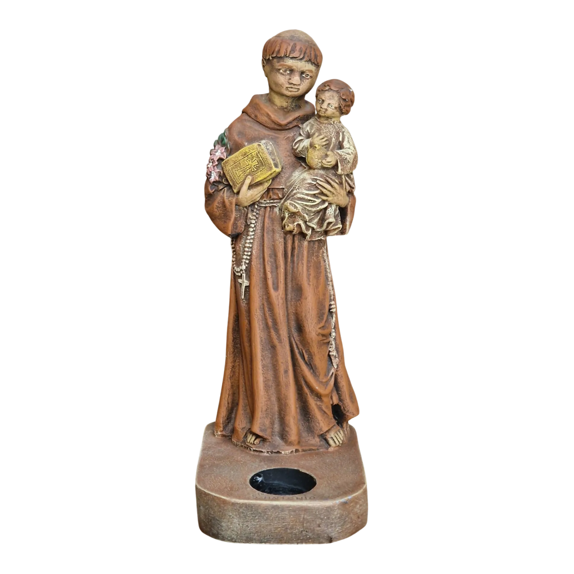 Santo António com o Menino Jesus 21cm — Porta-Vela Devocional Pintado à Mão — Stonedust Portugal
