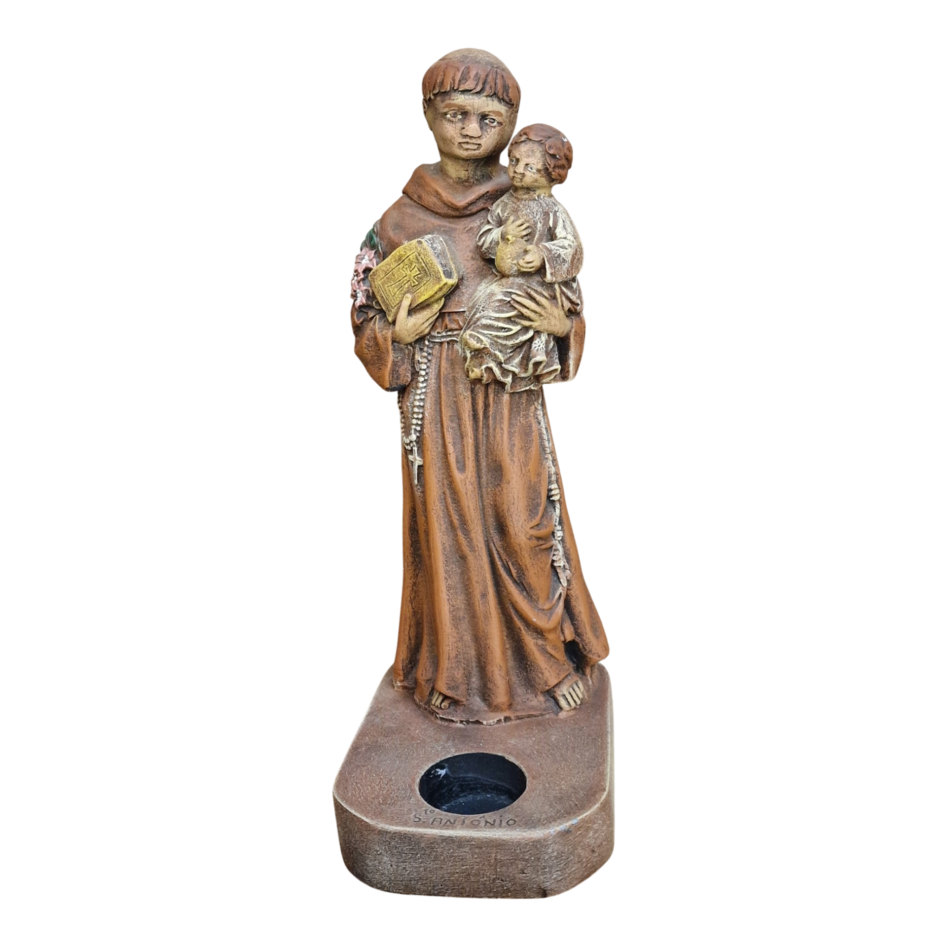 Santo António com o Menino Jesus 21cm — Porta-Vela Devocional Pintado à Mão — Stonedust Portugal