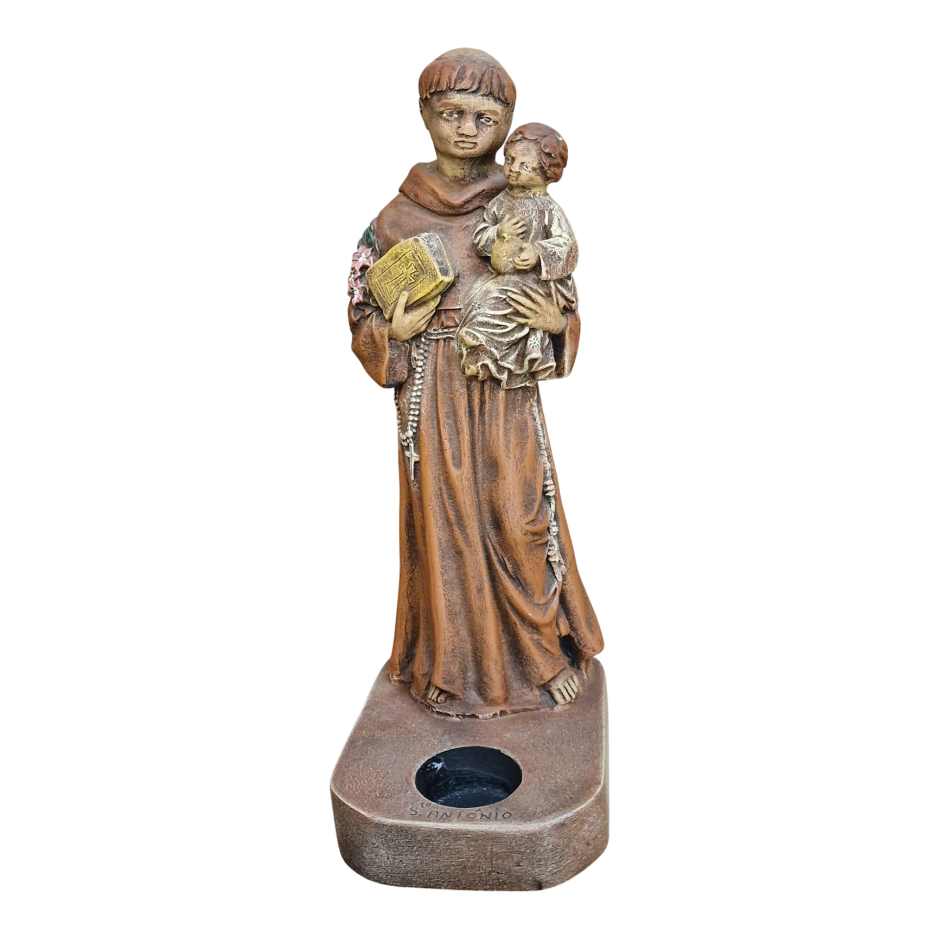 Santo António com o Menino Jesus 21cm — Porta-Vela Devocional Pintado à Mão — Stonedust Portugal