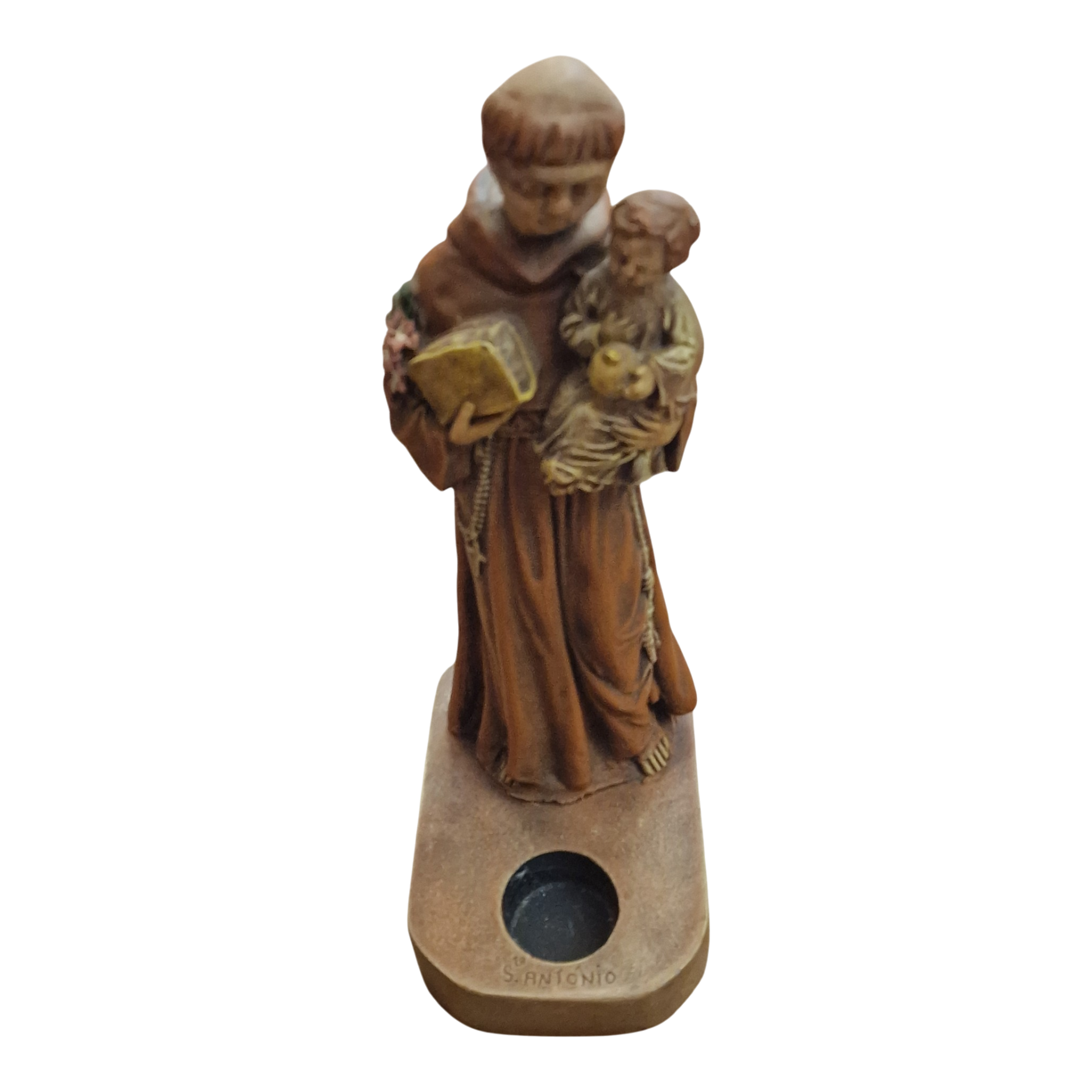 Santo António com o Menino Jesus 21cm — Porta-Vela Devocional Pintado à Mão — Stonedust Portugal