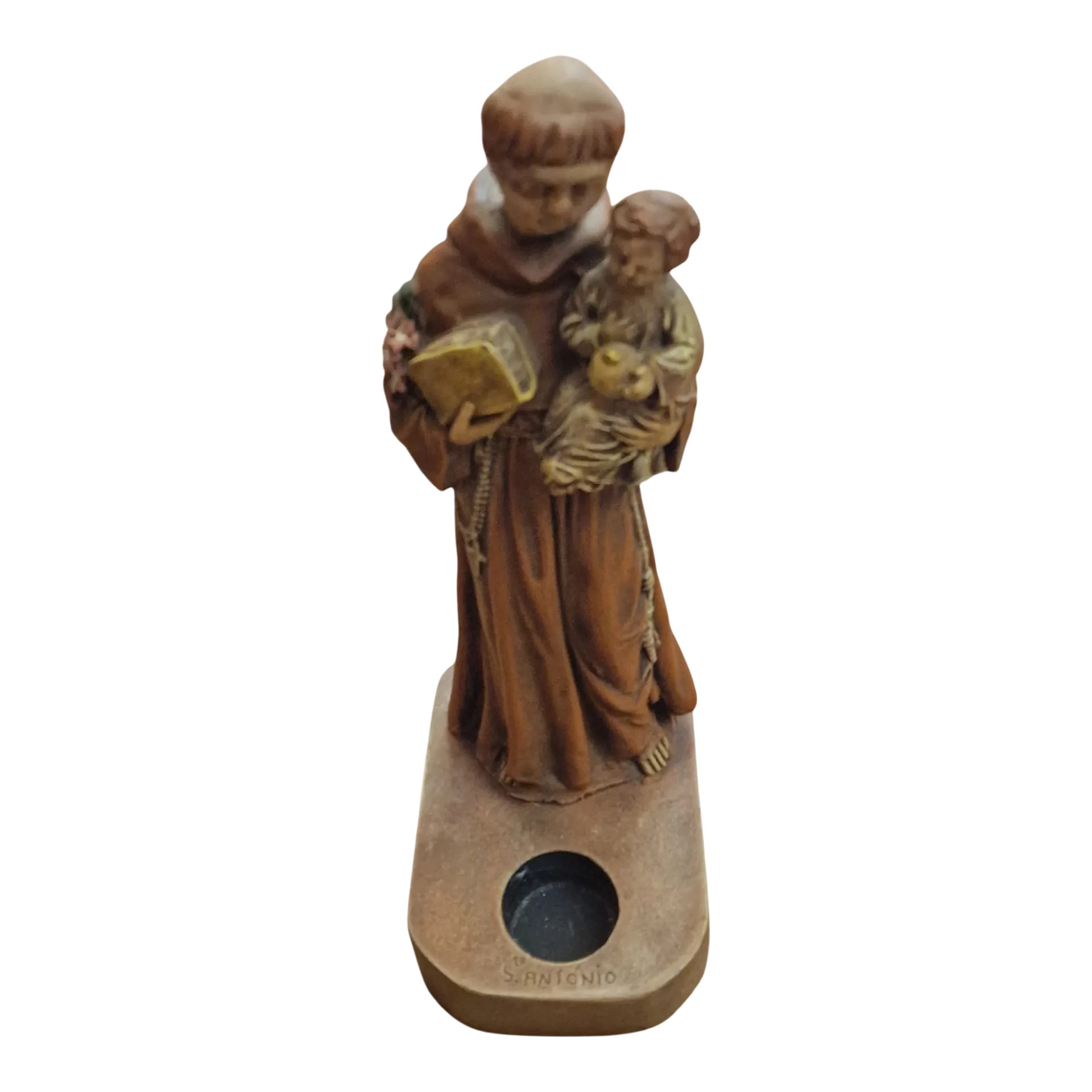 Santo António com o Menino Jesus 21cm — Porta-Vela Devocional Pintado à Mão — Stonedust Portugal