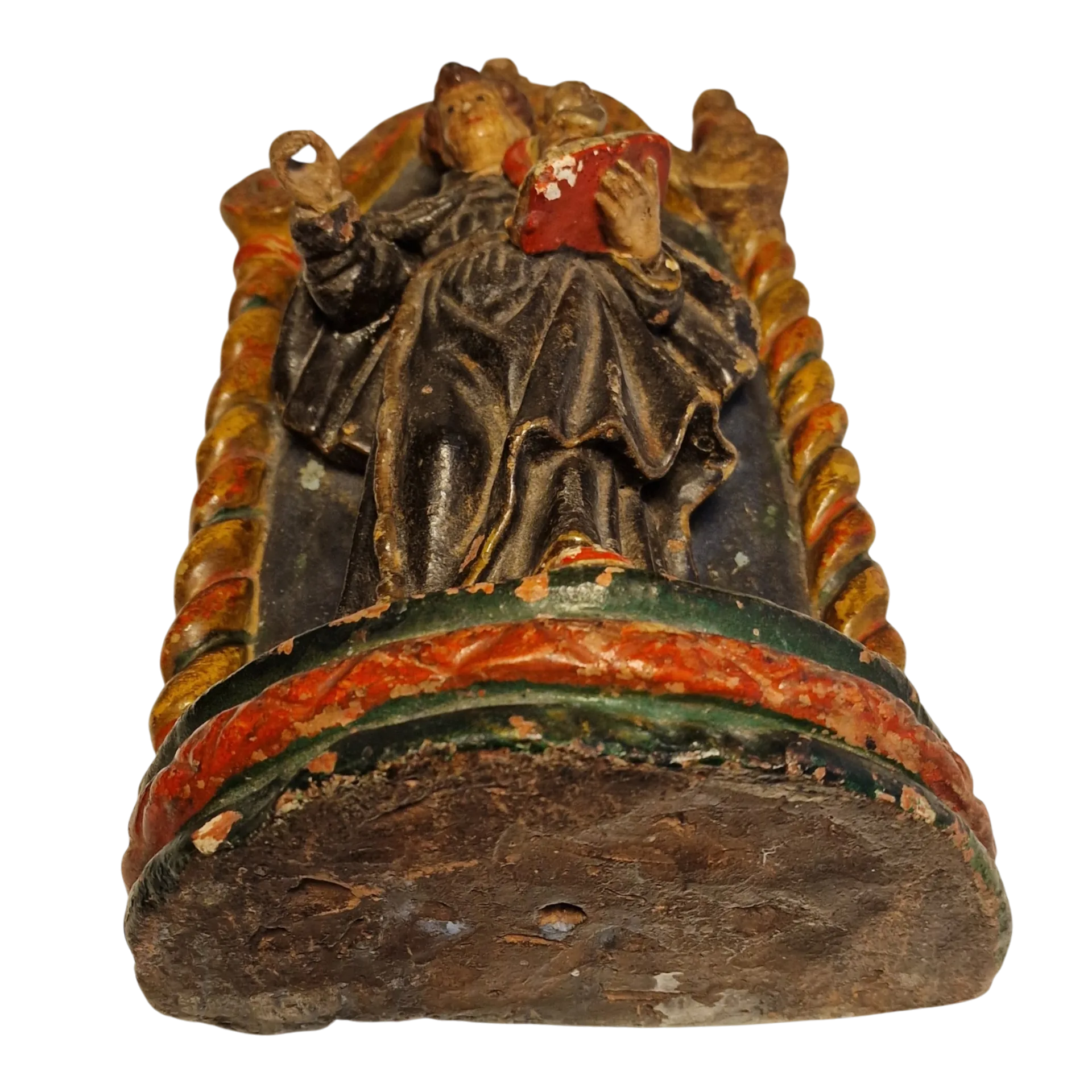 Santo António com Menino Jesus em Nicho Barroco — Escultura Religiosa Policromada em Barro/Terracota — Portugal, séc. XIX