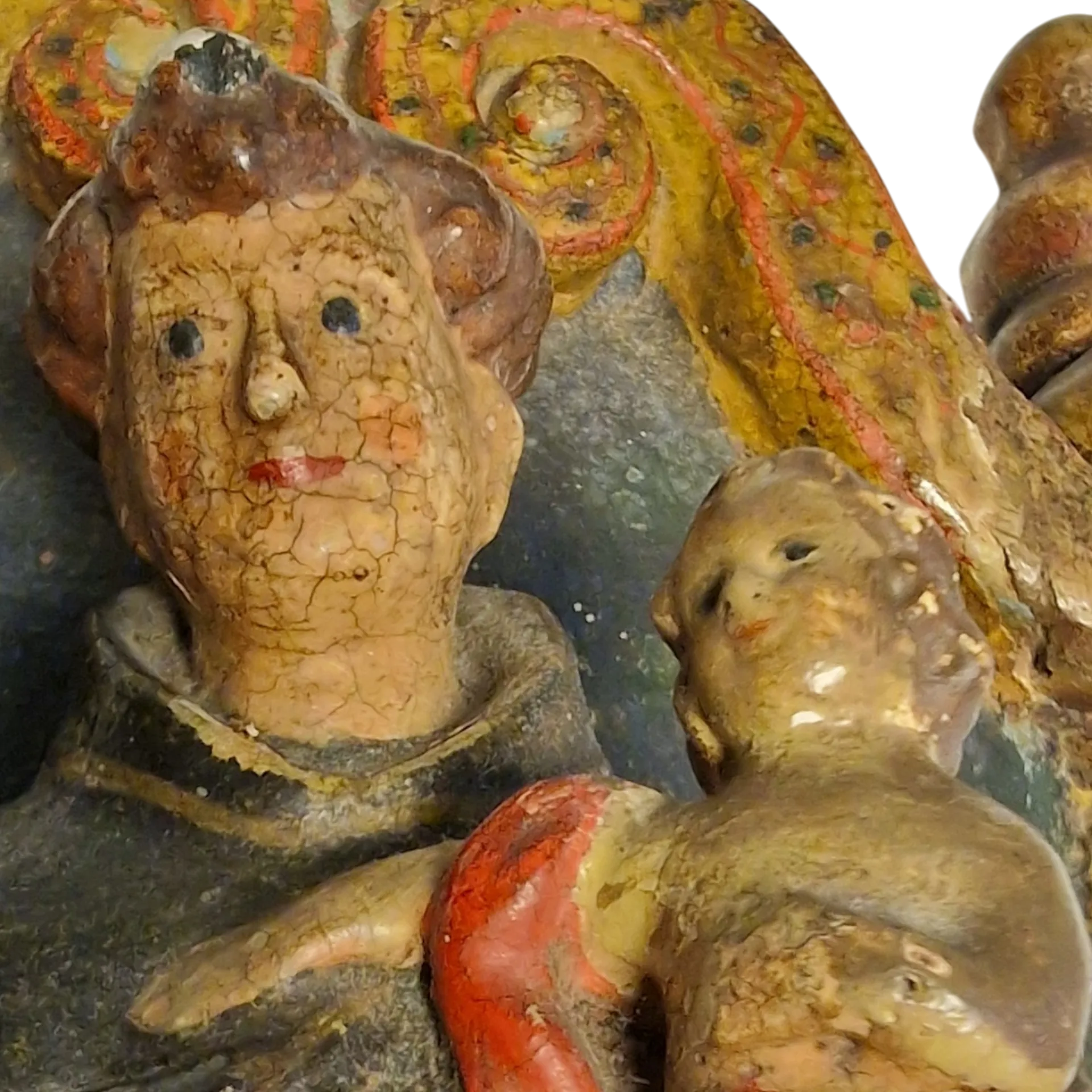 Santo António com Menino Jesus em Nicho Barroco — Escultura Religiosa Policromada em Barro/Terracota — Portugal, séc. XIX