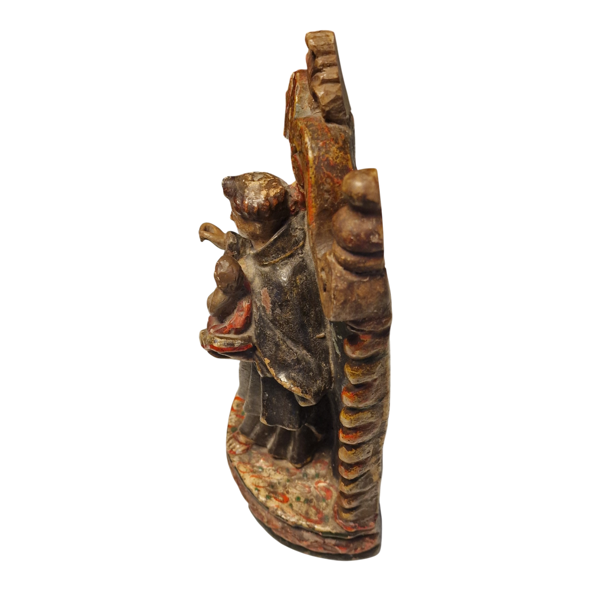 Santo António com Menino Jesus em Nicho Barroco — Escultura Religiosa Policromada em Barro/Terracota — Portugal, séc. XIX
