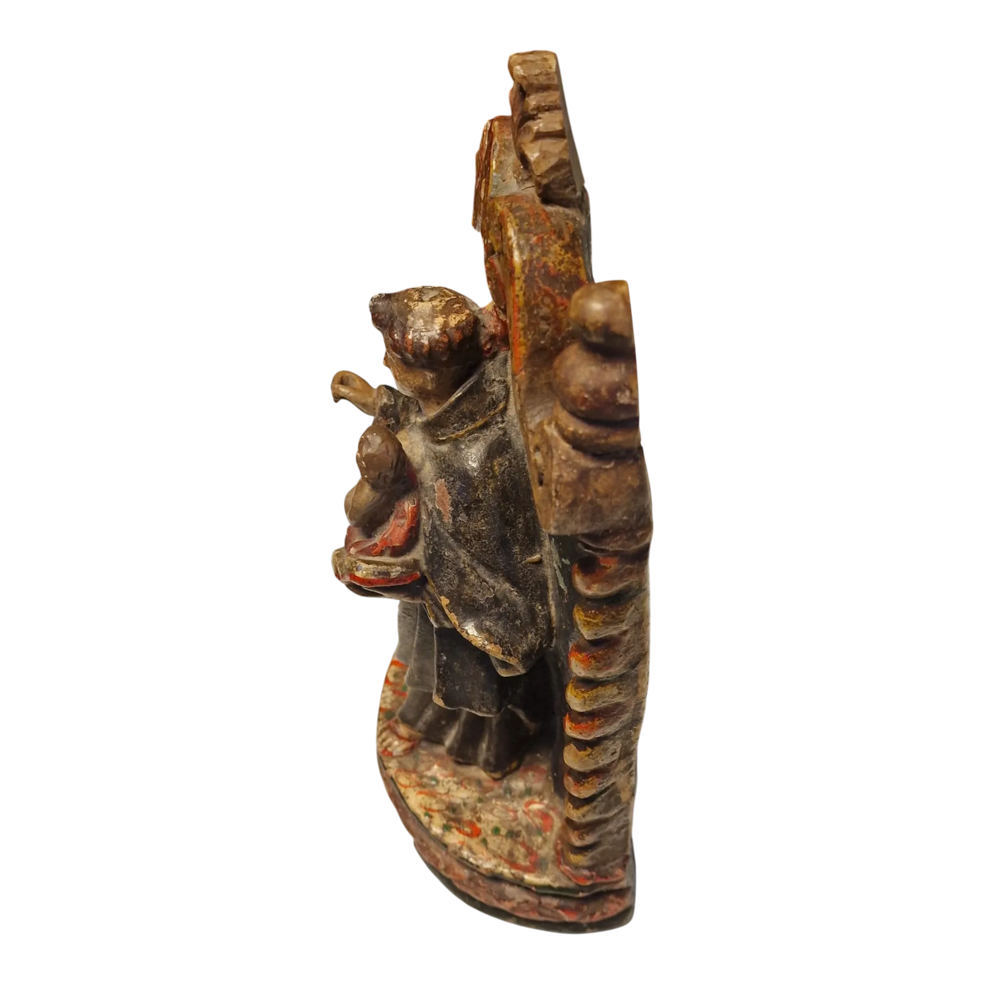 Santo António com Menino Jesus em Nicho Barroco — Escultura Religiosa Policromada em Barro/Terracota — Portugal, séc. XIX
