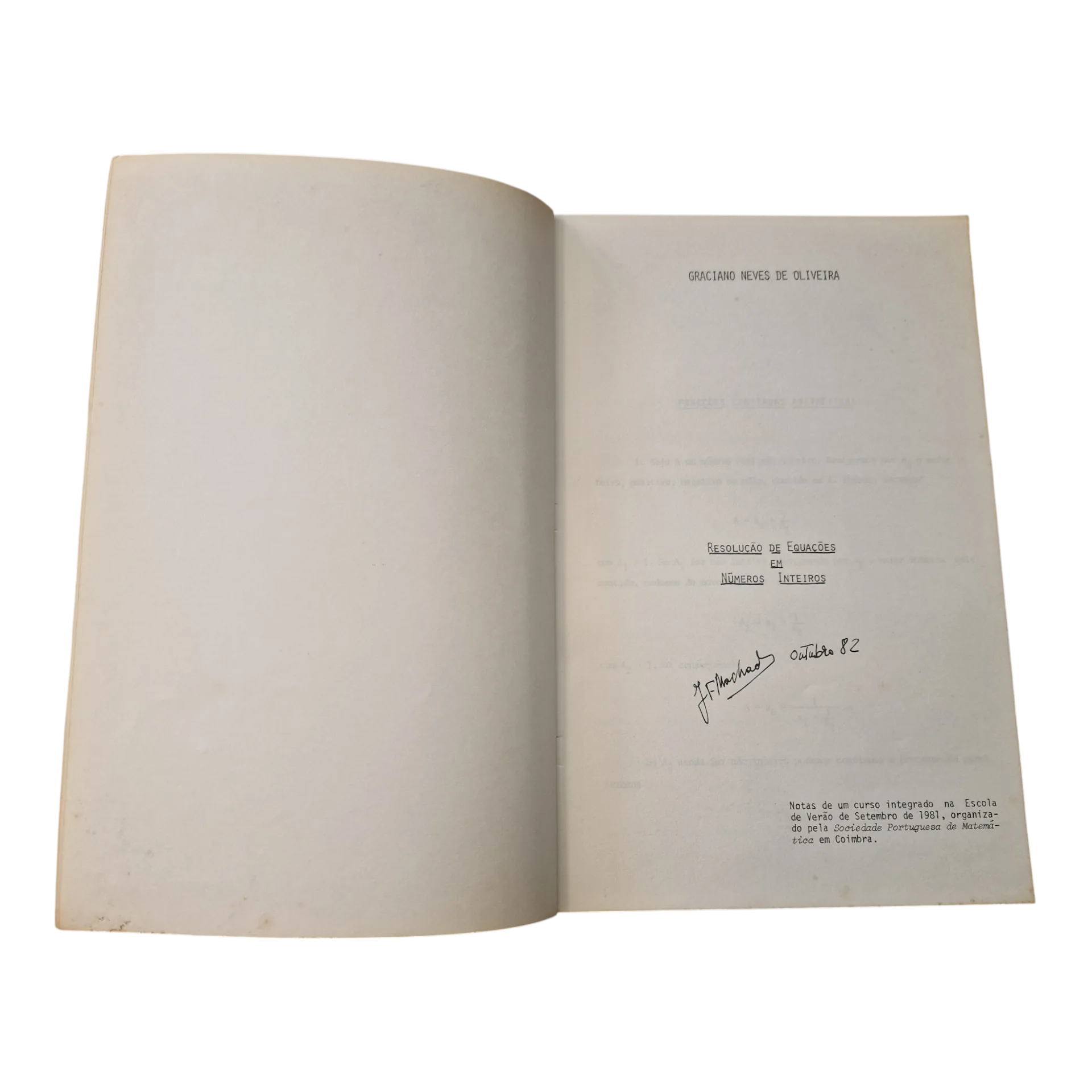 Resolução de Equações em Números Inteiros — Graciano Neves de Oliveira — SPM, Coimbra, 1981