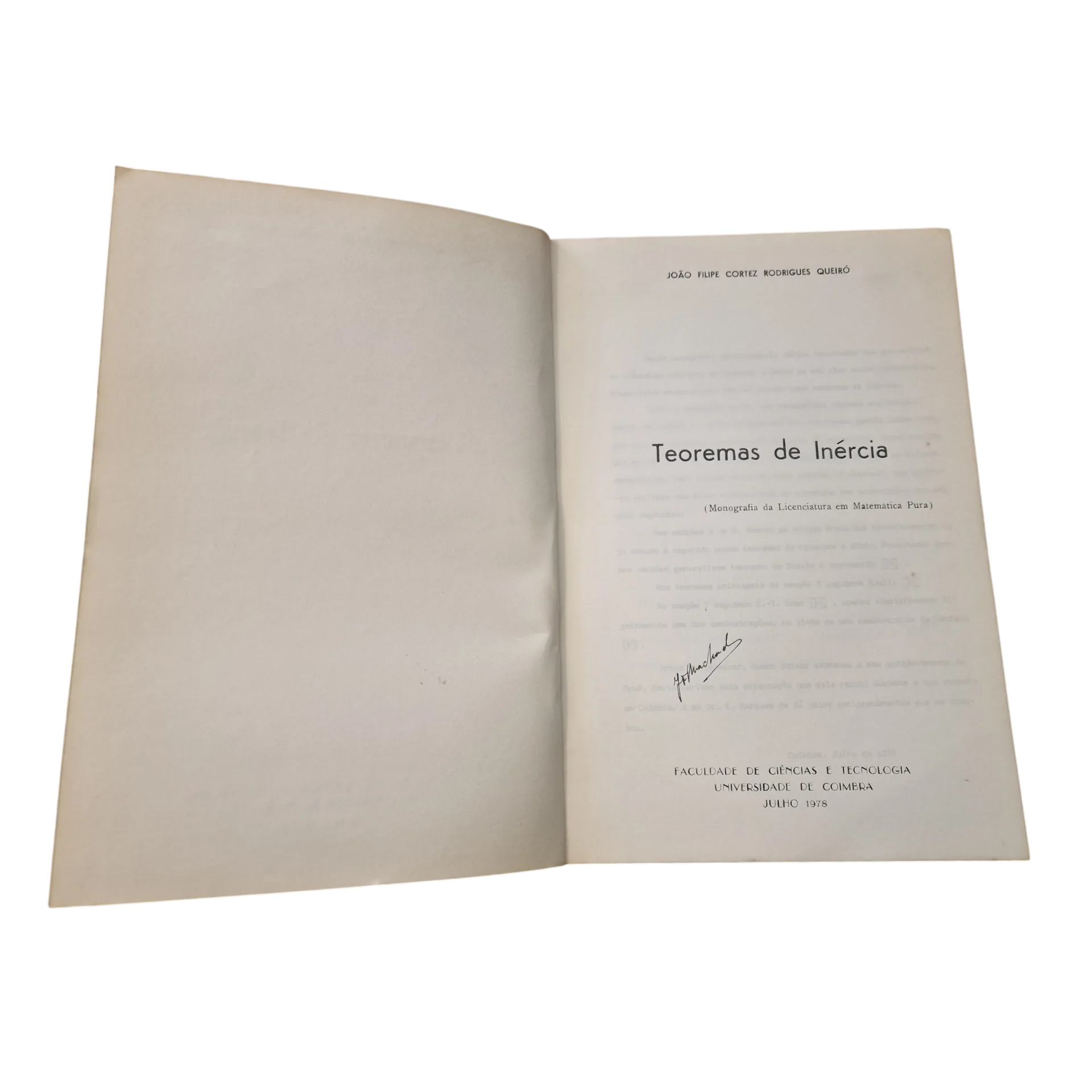 Teoremas de Inércia — João Filipe Cortez Rodrigues Queiró — Universidade de Coimbra, 1978