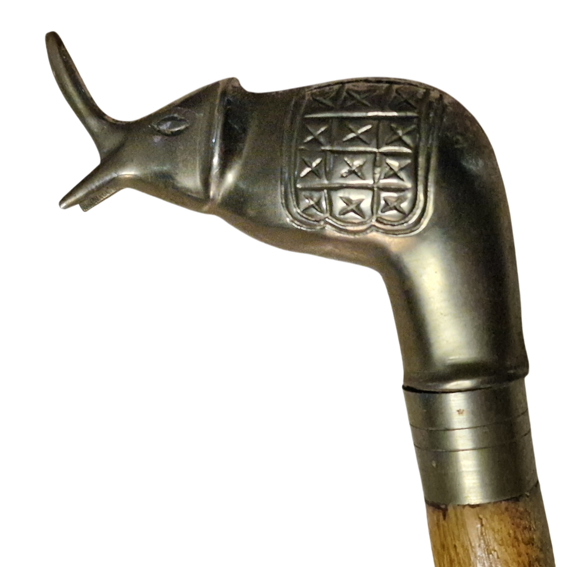 Bengala Vintage em Madeira com Pega de Elefante em Metal – Esculpida à Mão – 94 cm