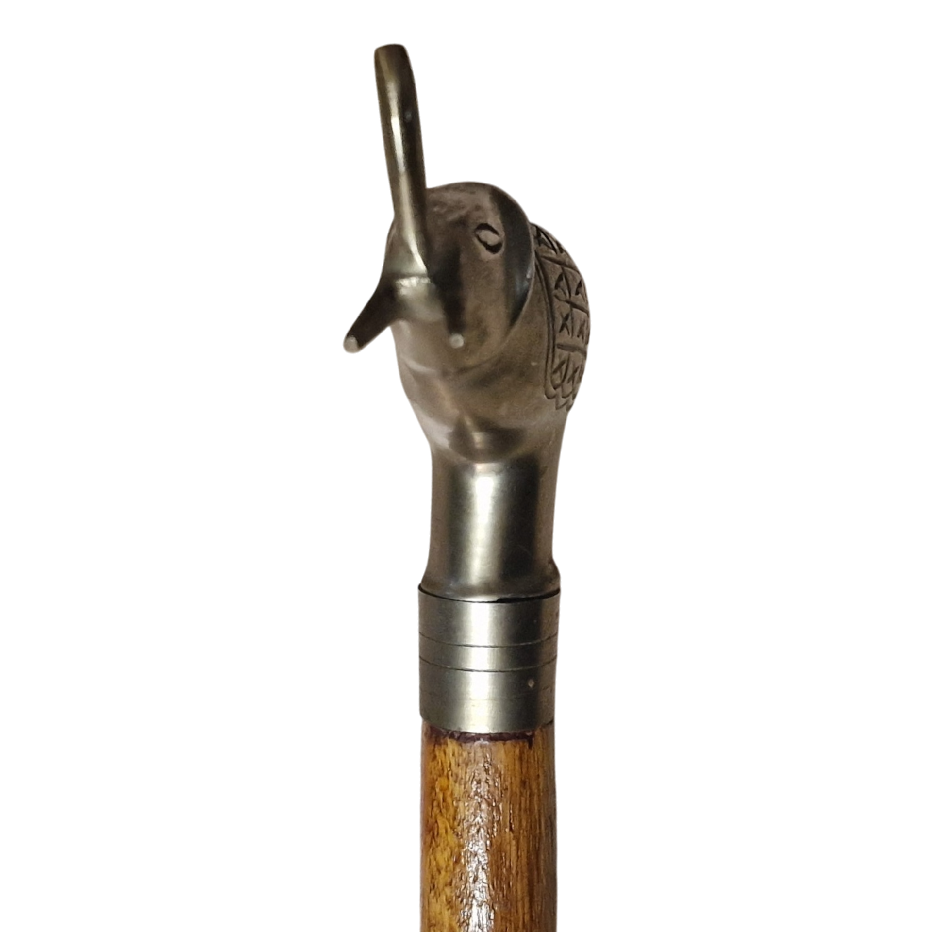 Bengala Vintage em Madeira com Pega de Elefante em Metal – Esculpida à Mão – 94 cm