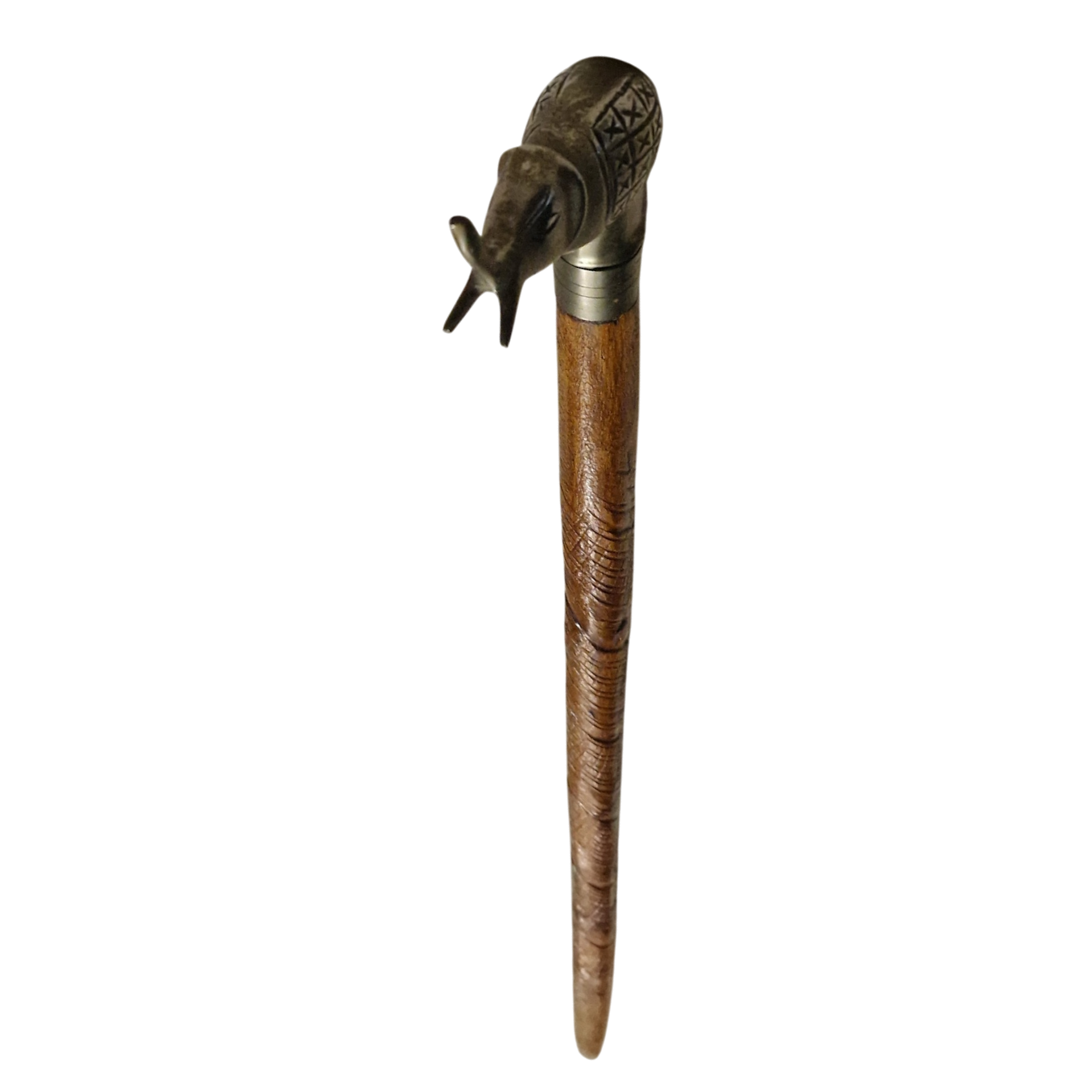 Bengala Vintage em Madeira com Pega de Elefante em Metal – Esculpida à Mão – 94 cm