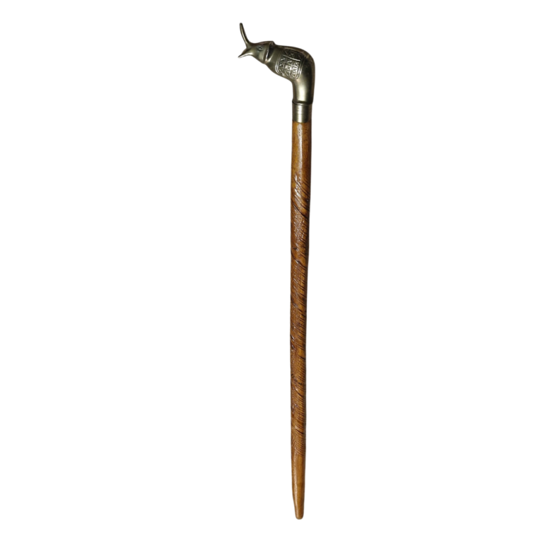 Bengala Vintage em Madeira com Pega de Elefante em Metal – Esculpida à Mão – 94 cm